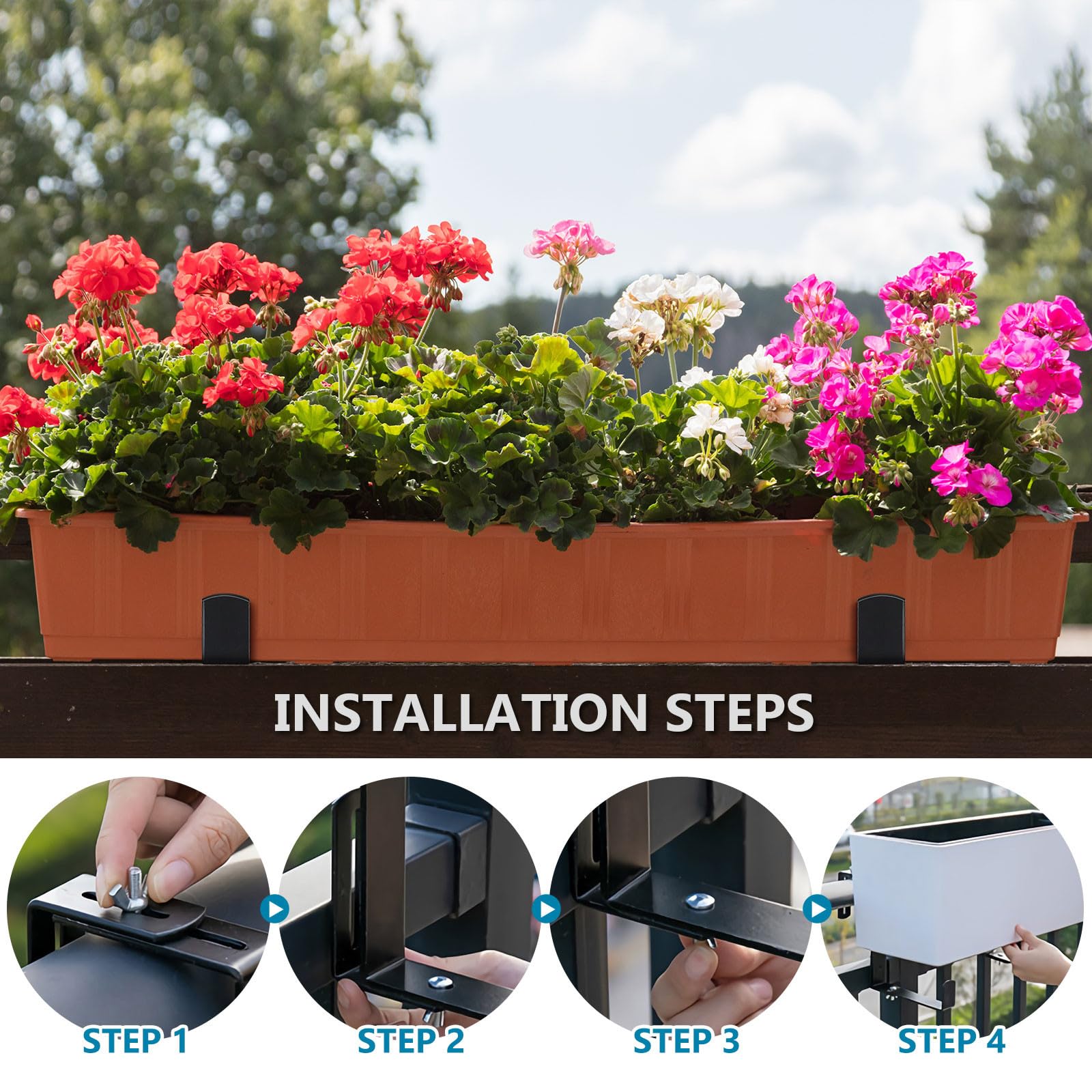 IMIKEYA 2 Stück Verstellbare Blumenampelhalter aus Eisen Robuste Balkon Blumenkastenhalterung für Wand und Geländer Einfache Montage Schwarz