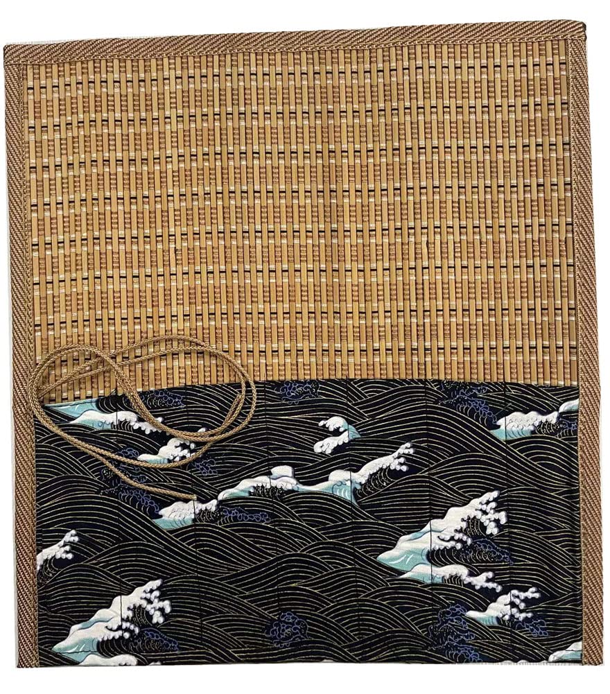 Easyou Bamboo Calligraphy Brush Holder Rollup Portable Protector 36x34cm(14.1"*13.4") with Wave Pattern