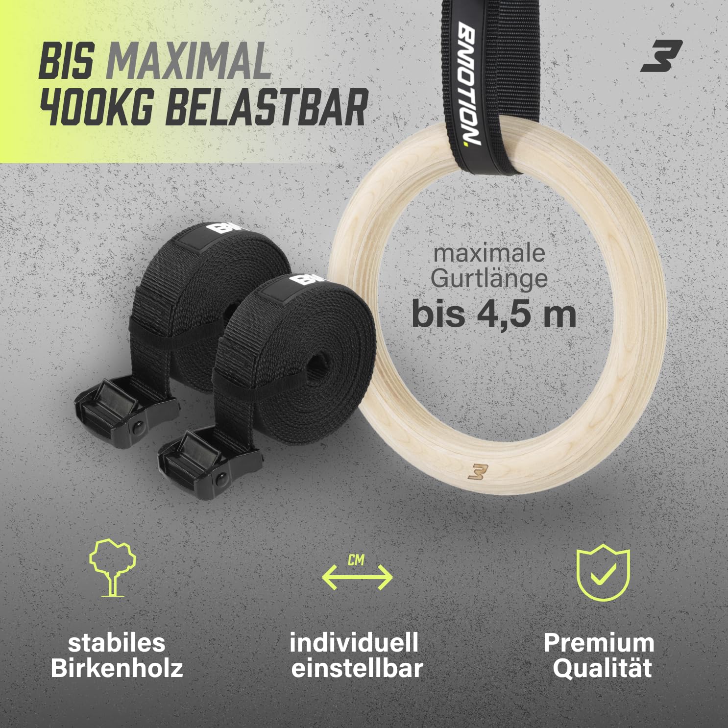 Müller & Blum Turnringe inkl. Gurte, Türanker & Grip Tape - Olympische Holzturnringe 28 mm Durchmesser - Gymnnastikringe aus Birkenholz - Indoor & Outdoor Training - Turnen, Calisthenics, Fitness