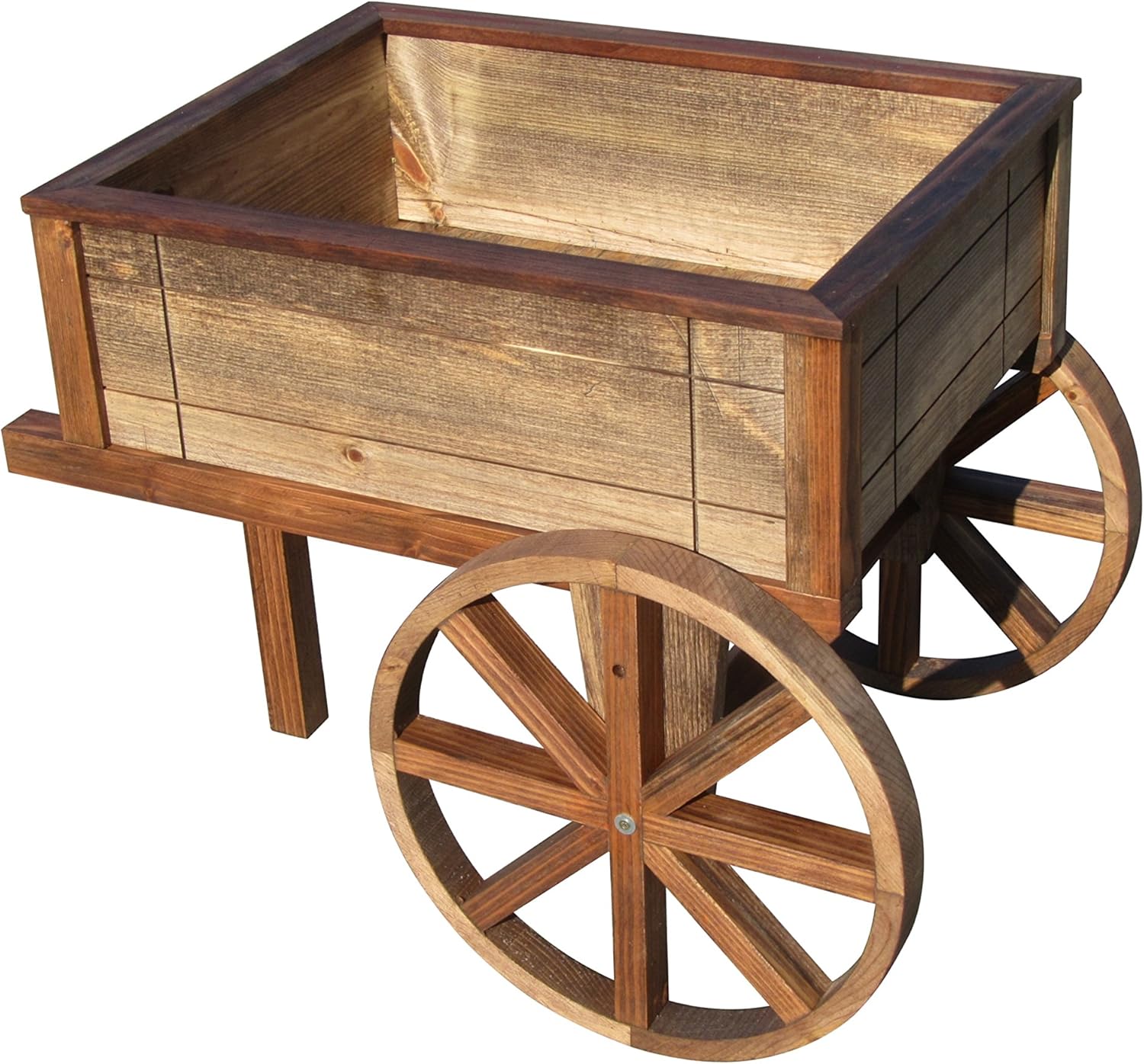English Cottage Garden Wood Flower Cart Planter, Brown