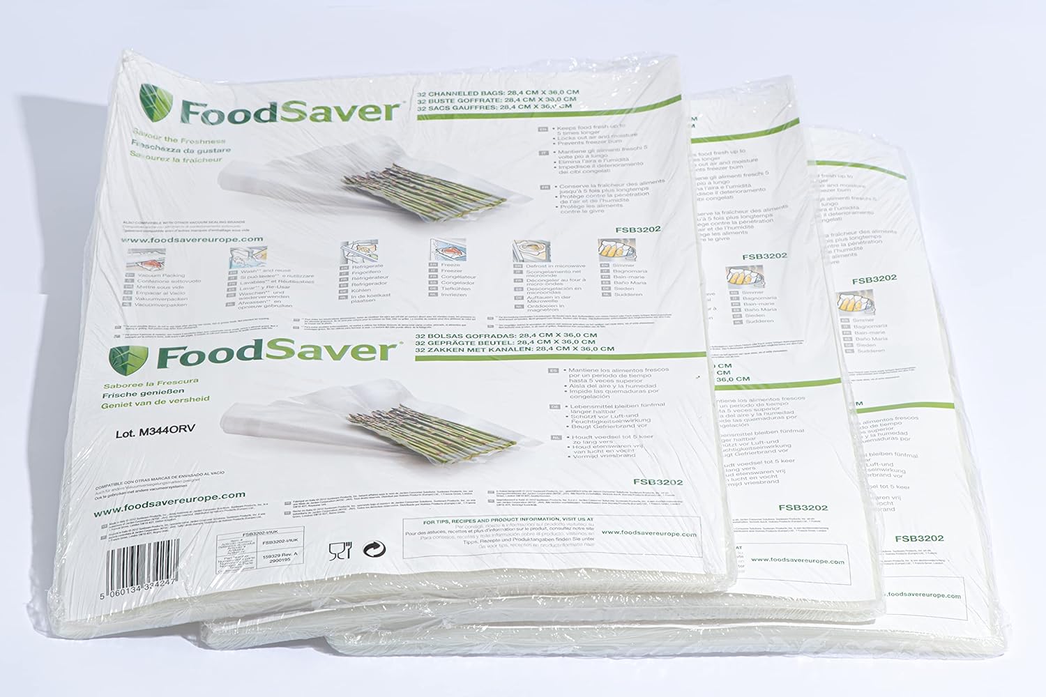 FoodSaver MULTIPACKS96X28 96 Bolsas termosellables de 28 x 37 cm para máquinas de Almacenamiento al vacío alimentas, sin BPA, con Textura, Plástico, Transparente