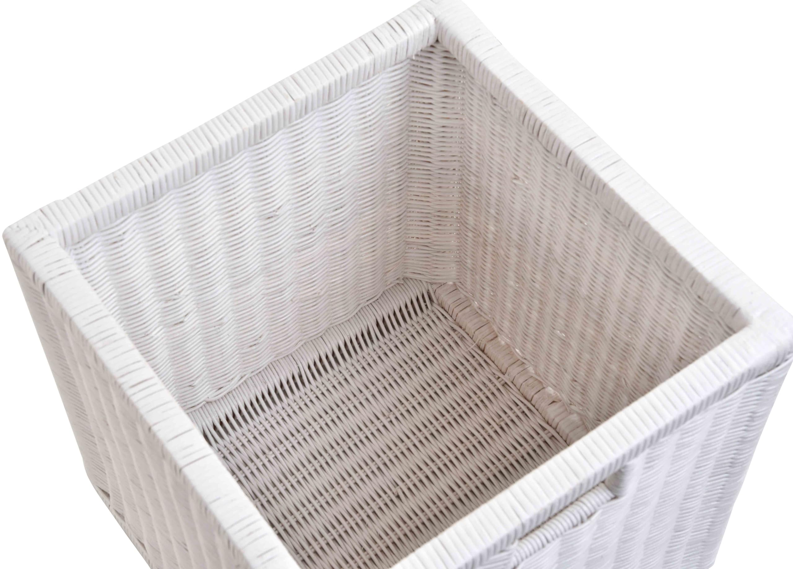 Kosz outlet zestaw / 2 koszyki regałowe, białe, ok. 36 x 36 x 36 cm, z drewnianą ramą, rattan, do przechowywania, kosz do szafy, uchwyt
