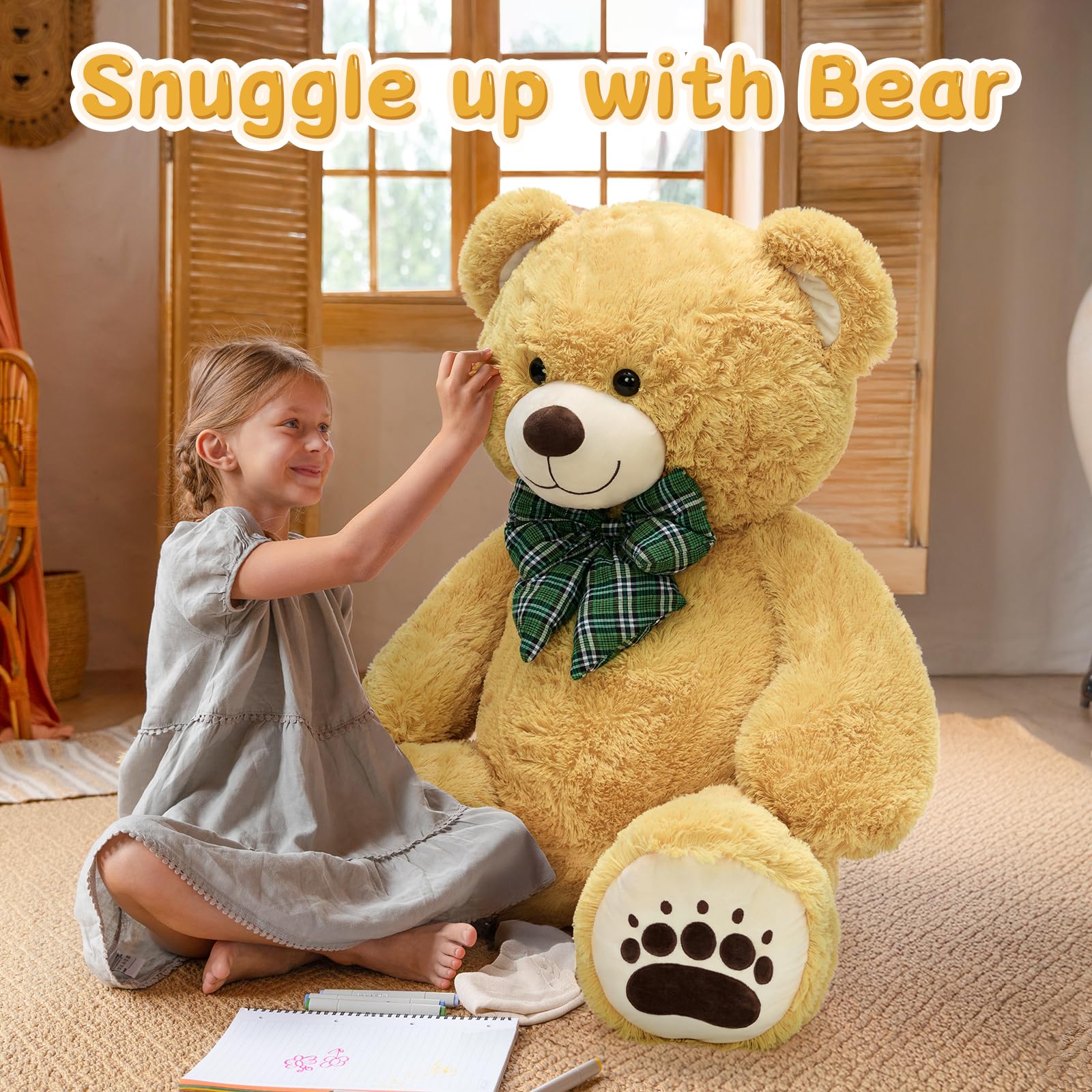 MorisMos Hellbrauner Teddy, 120cm Teddybär groß XXL, Weich Kuschelbär Plüschbär Fraun,Teddys Bär Kuscheltier XXL Stofftier Plüschtier