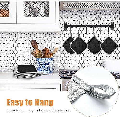 Miniatura 3 de 24 soportes para ollas a granel para cocina, resistentes al calor, agarraderas de algodón de 7 x 7 pulgadas con bucles para colgar, almohadillas