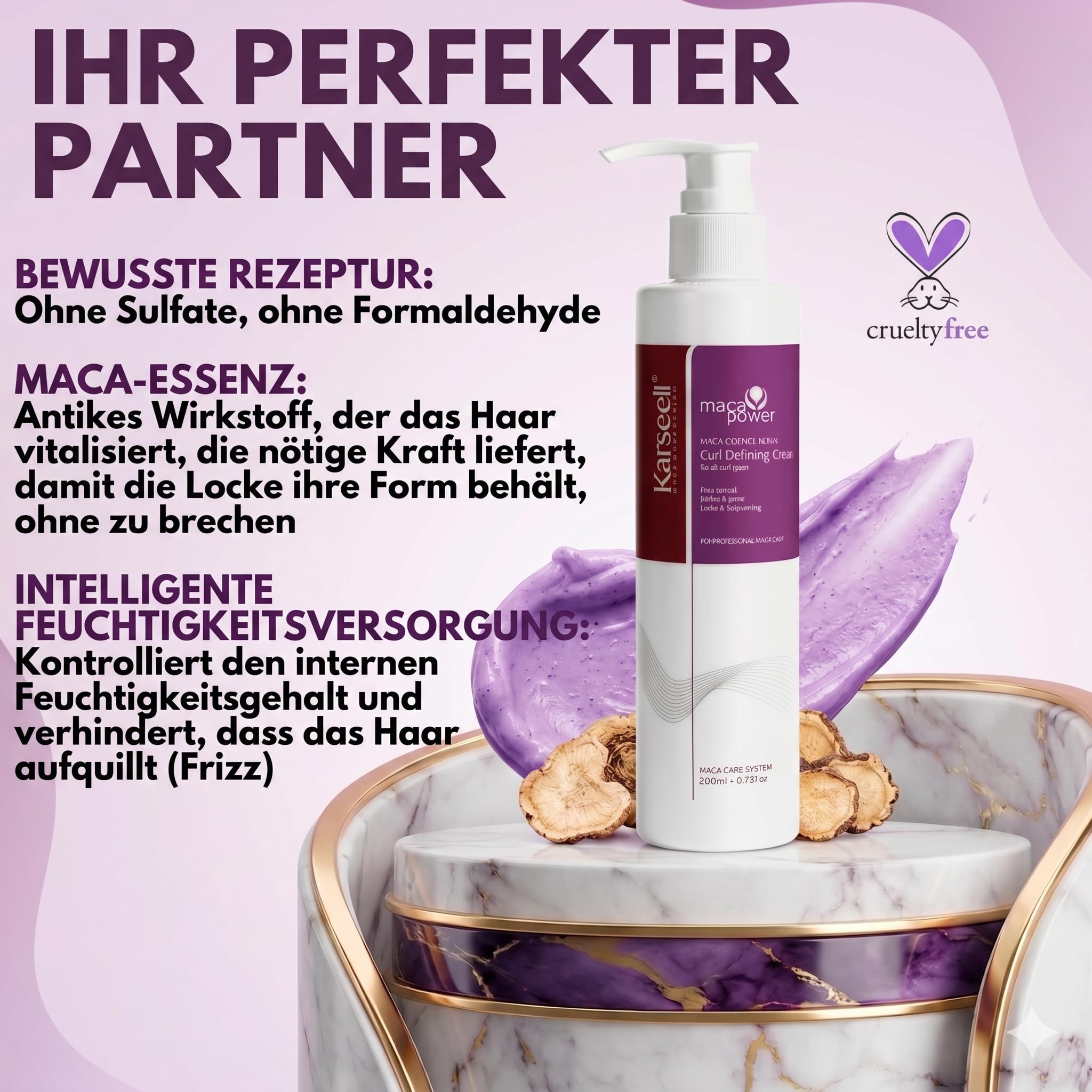 Karseell MACA CARE SYSTEM Locken-Definition Set Lockencreme 200ml + Arganöl Serum 50ml Feuchtigkeitspflege Anti-Frizz Reparatur für Lockiges Welliges Trockenes Haar Glanz & Nahrung Curly Method