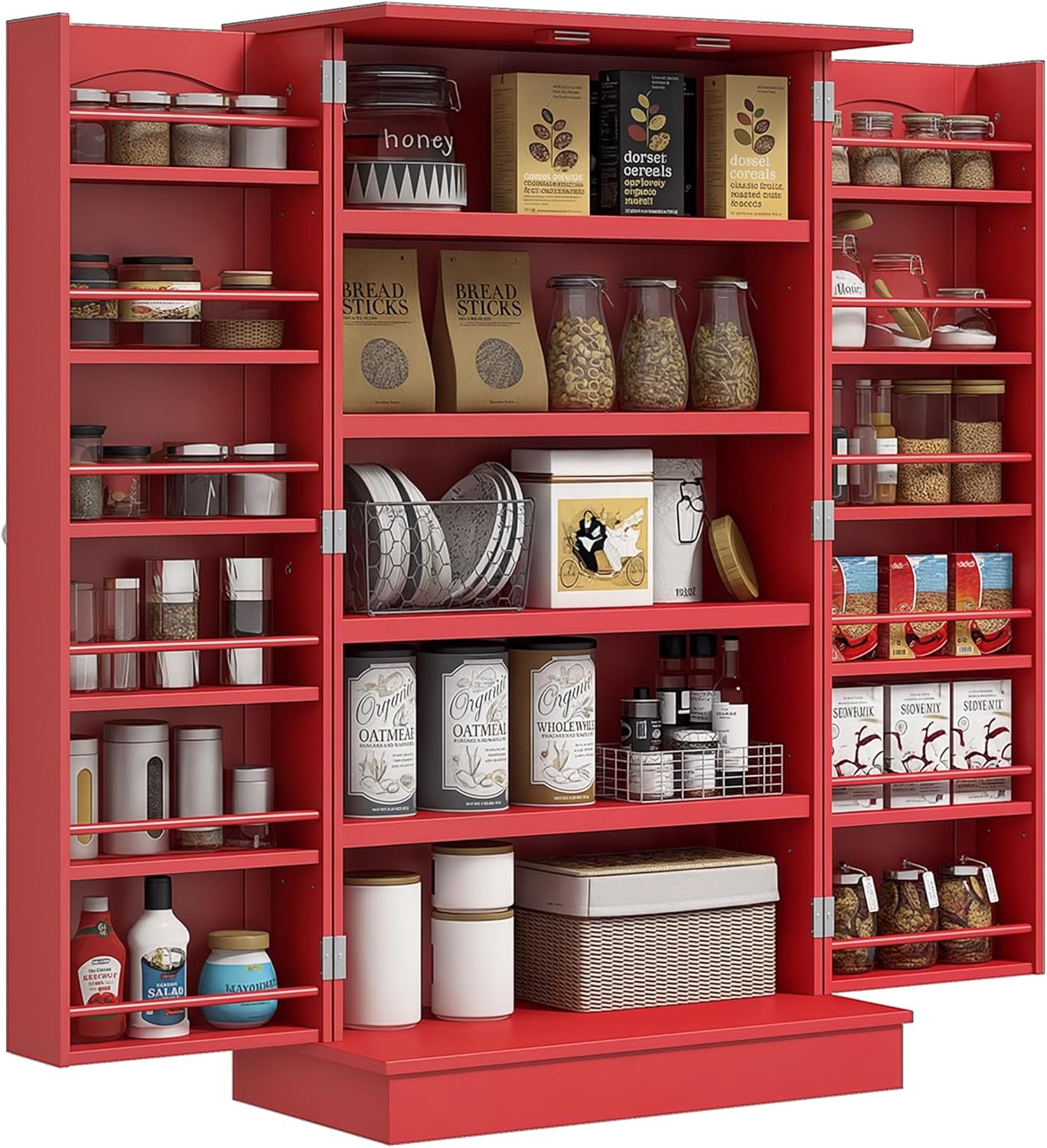 Organized Red Kitchen Pantry