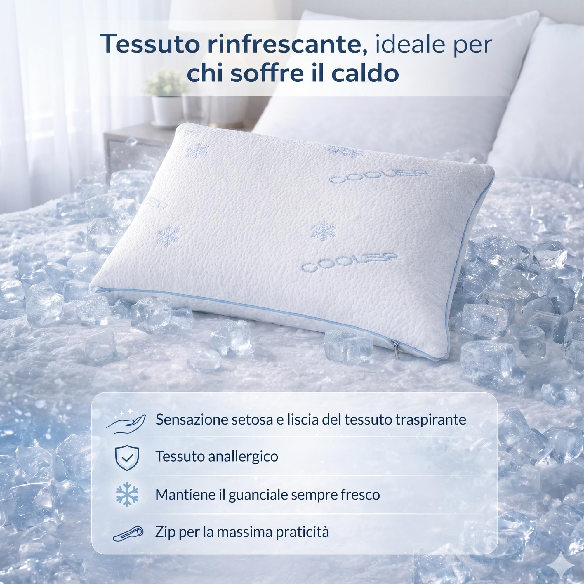 Coppia Federa Rinfrescante Cuscino 50x70, Tessuto Fresco e Traspirante Anti Sudore, Federa Antiacaro OEKO-TEX Morbida e Lavabile, Ideale per Estate (2 Pezzi)