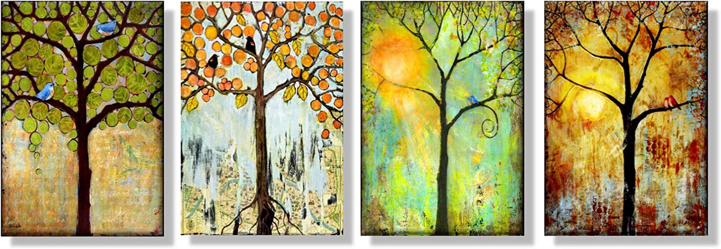 ABM Home -Tree of the Season Wall Art, Large Wall Picture Frame, Vintage Style, Wall Mural, Framed Canvas, Large Poster (Canvas Frame)