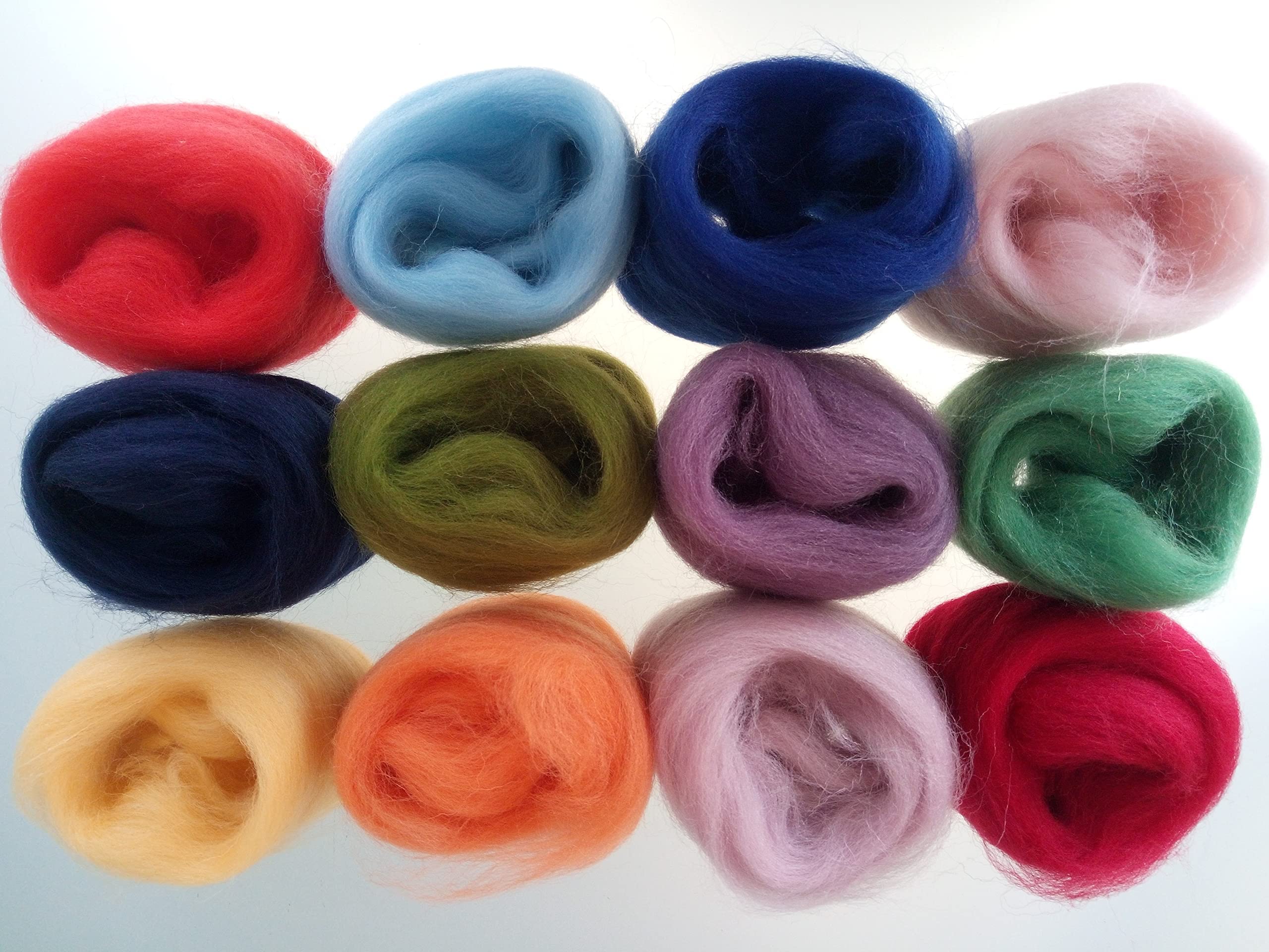 Assorted Colour Wool Sets* Pure Merino Wool for Needle and Wet Felting Wool Tops, Packs of 60g (Set B)