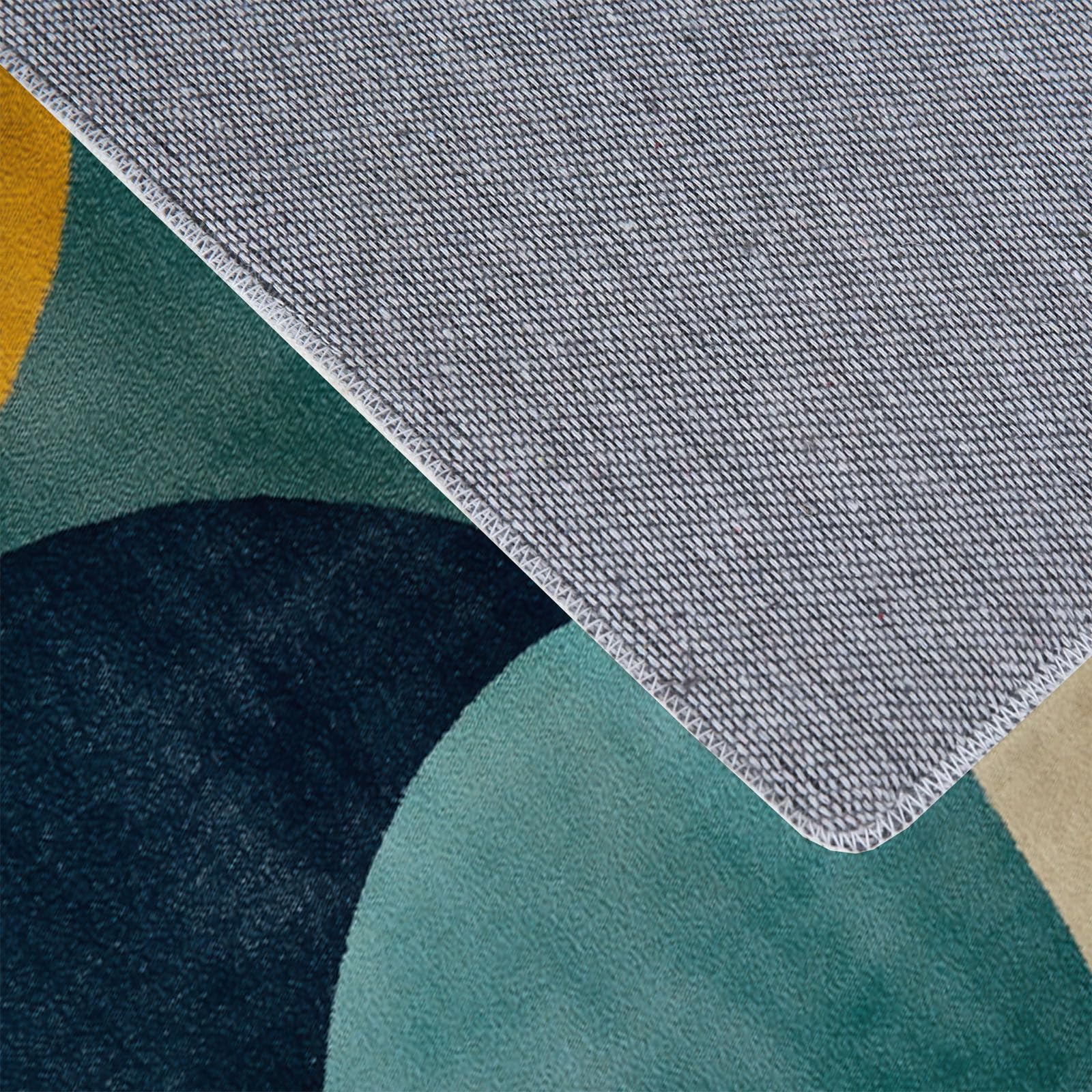 Teppich Rund 120cm, Kreise Farbblöcke Überlappungen Bedrucktes Teppich, Weich und Flauschig Minimalistisch Modern Geometrisch Teppiche, rutschfest Waschbar Senfgelb Teppiche für Schlafzimmer