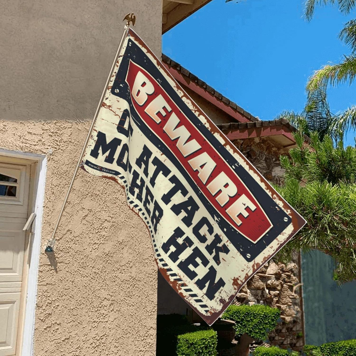 メンズ 洞窟 装飾 Beware Of Attack マザーヘン フラッグ ウォールフラッグ 男性用 プールアクセサリー (サイズ: