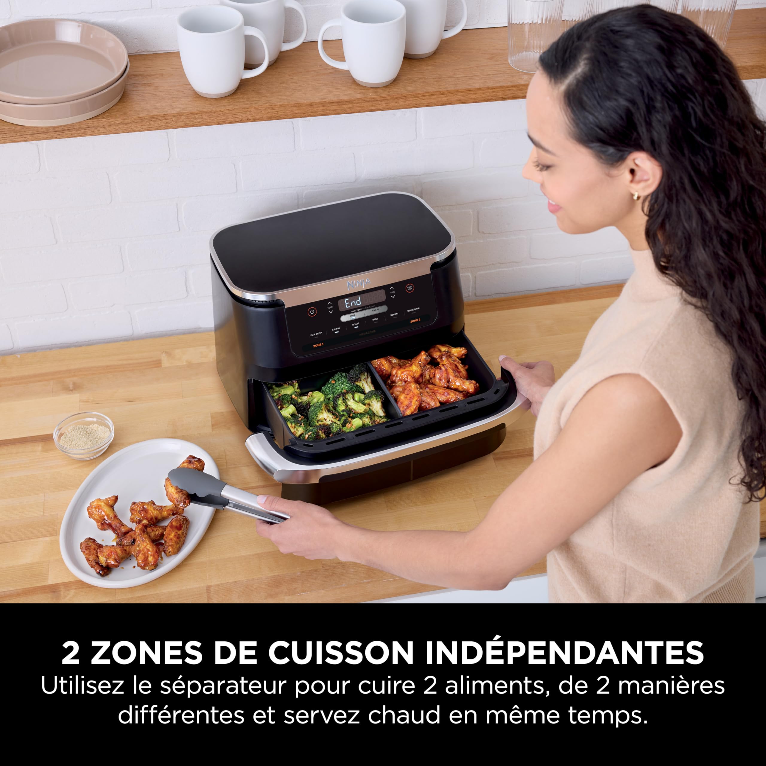 Ninja FlexDrawer Friteuse sans huile, Air Fryer à double bac 6,6L AF550EU | compartiment 6,6L, appareil de cuisine multifonction 6-en-1, modes Air Fry/Roast/Bake, compatible lave-vaisselle, noir