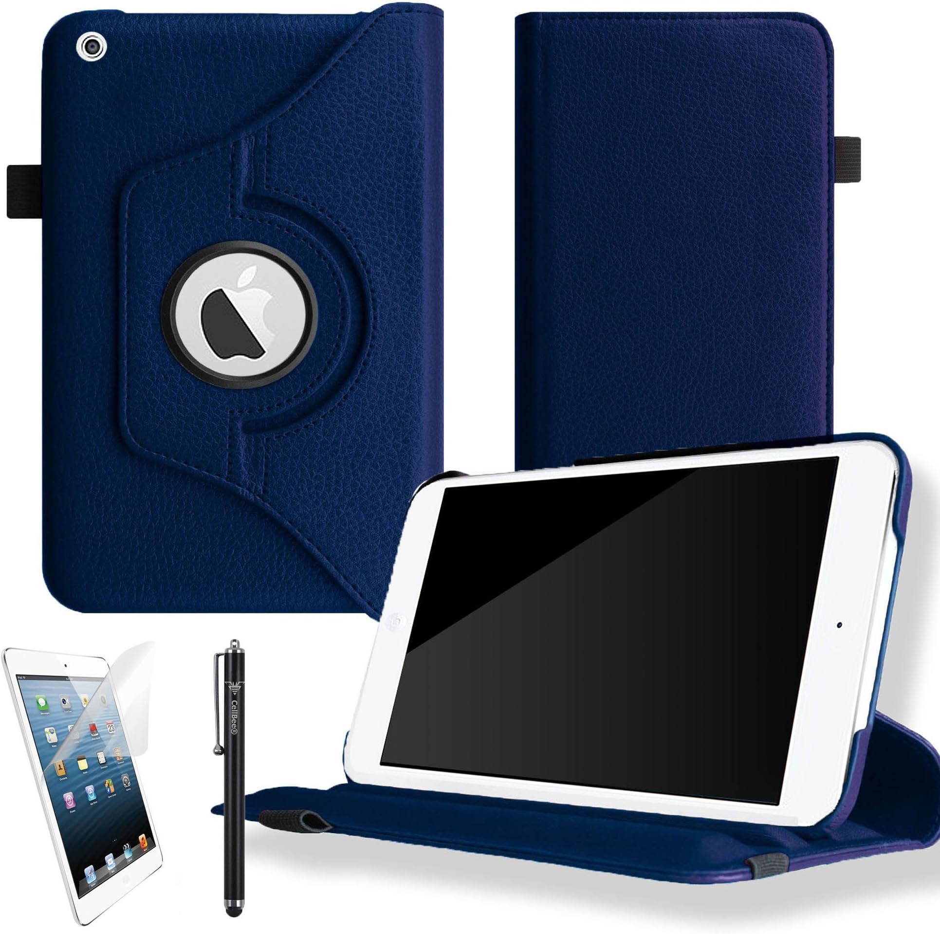 CellBee Leather 360 Rotating Case Cover for Apple iPad 2/3 / 4 Generation Retina Tablet Auto Sleep/Wake Function with Free Screen Protector and Stylus (Blue)