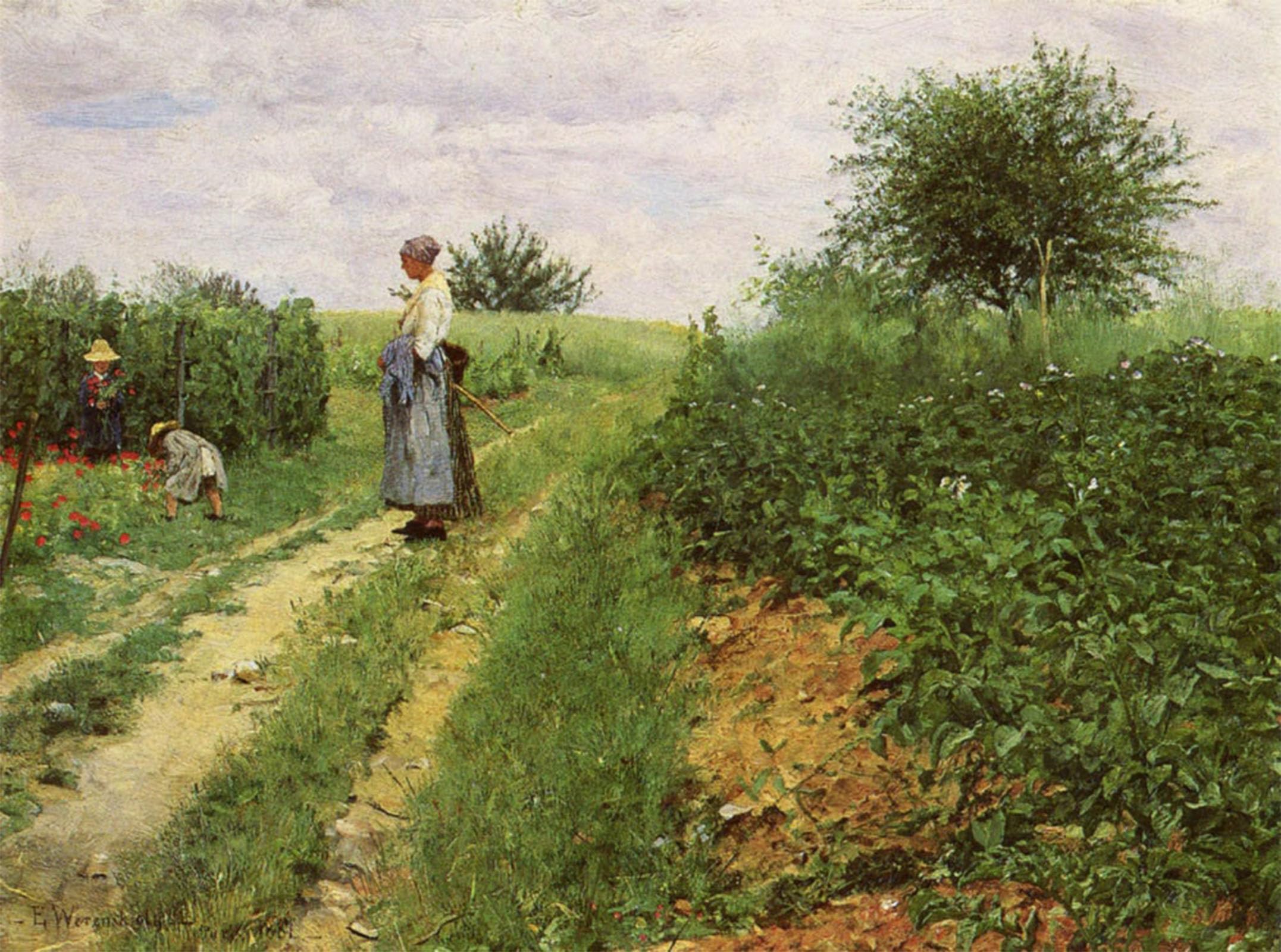 ARTXLXXBN Famous Art Print Poster Vintage Wall Art Picking Flowers by Erik Theodor Werenskiold Canvas Art Poster for Home Decor 60x90cm