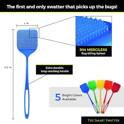 Miniatura 4 de Smart Swatter Matamoscas  Paquete de 2 colores surtidos  Recoge el insecto con 904 picos  Patentado y fabricado en los Estados Unidos  Asesino de