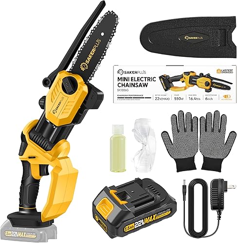 SakerPlus Mini motosierra, mini motosierra de 6 pulgadas de ángulo ajustable, motosierra eléctrica portátil inalámbrica con puerto de llenado de SakerPlus Mini motosierra, mini motosierra de 6 pulgadas de ángulo ajustable, motosierra eléctrica portátil inalámbrica con puerto de llenado de