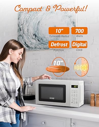 Vista 85 de COMMERCIAL CHEF Microondas de 0.7 pies cúbicos con 10 niveles de potencia, microondas de 700 W con pantalla digital, con cerradura de puerta de Negro