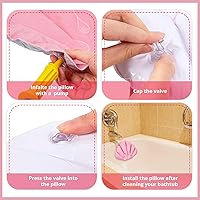 Vista 6 de Almohada inflable de baño de 3 piezas con ventosas, cubierta de tela de rizo en forma de concha para bañera o spa, cojín cómodo y suave, soporte