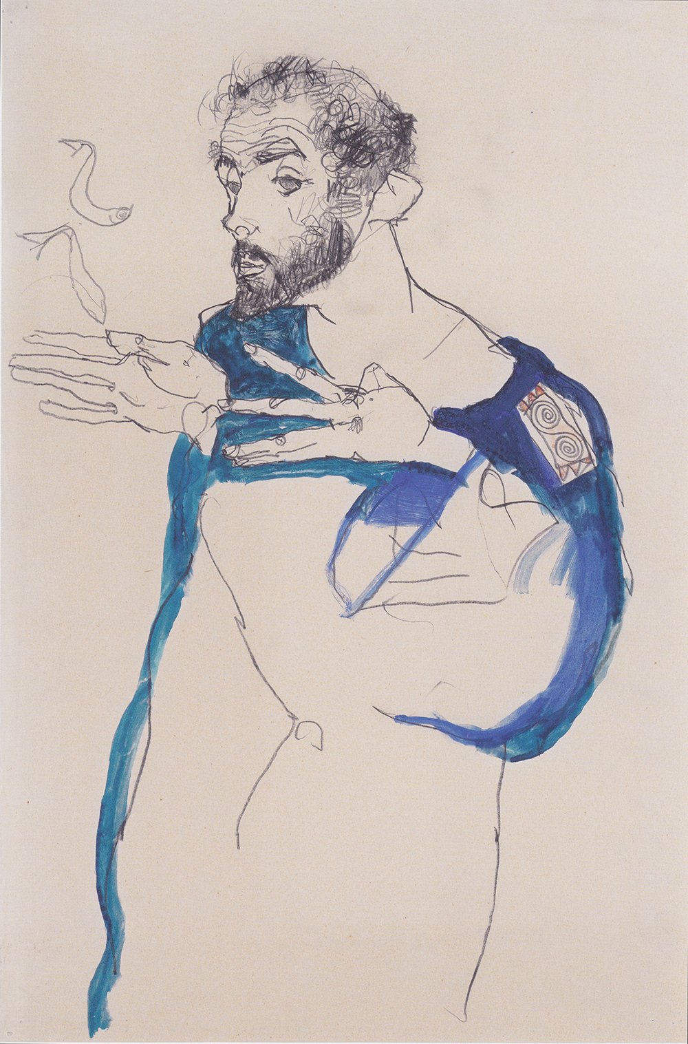 Gustav Klimt blauen Malerkittel Schiele affiche encadrée