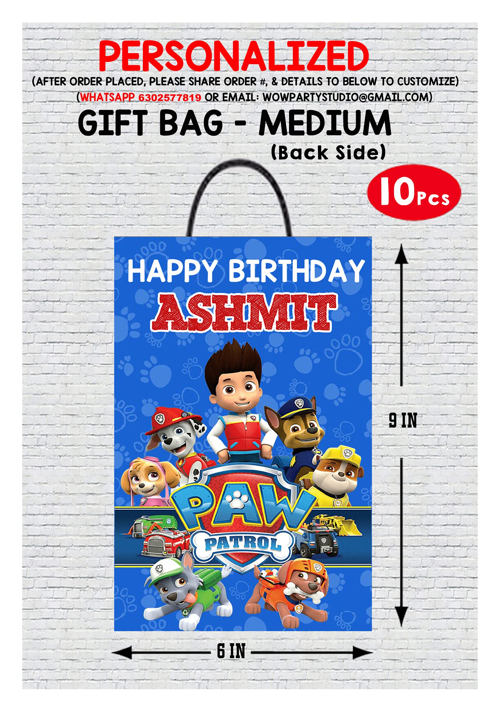 WoW Party Studio Personalized Paw Cartoon Theme Happy Birthday Decorations Return Gift Bag with Birthday Boy/Girl Name - 10 Pcs (B07VD1NG3T) Amazon Price History, Amazon Price Tracker