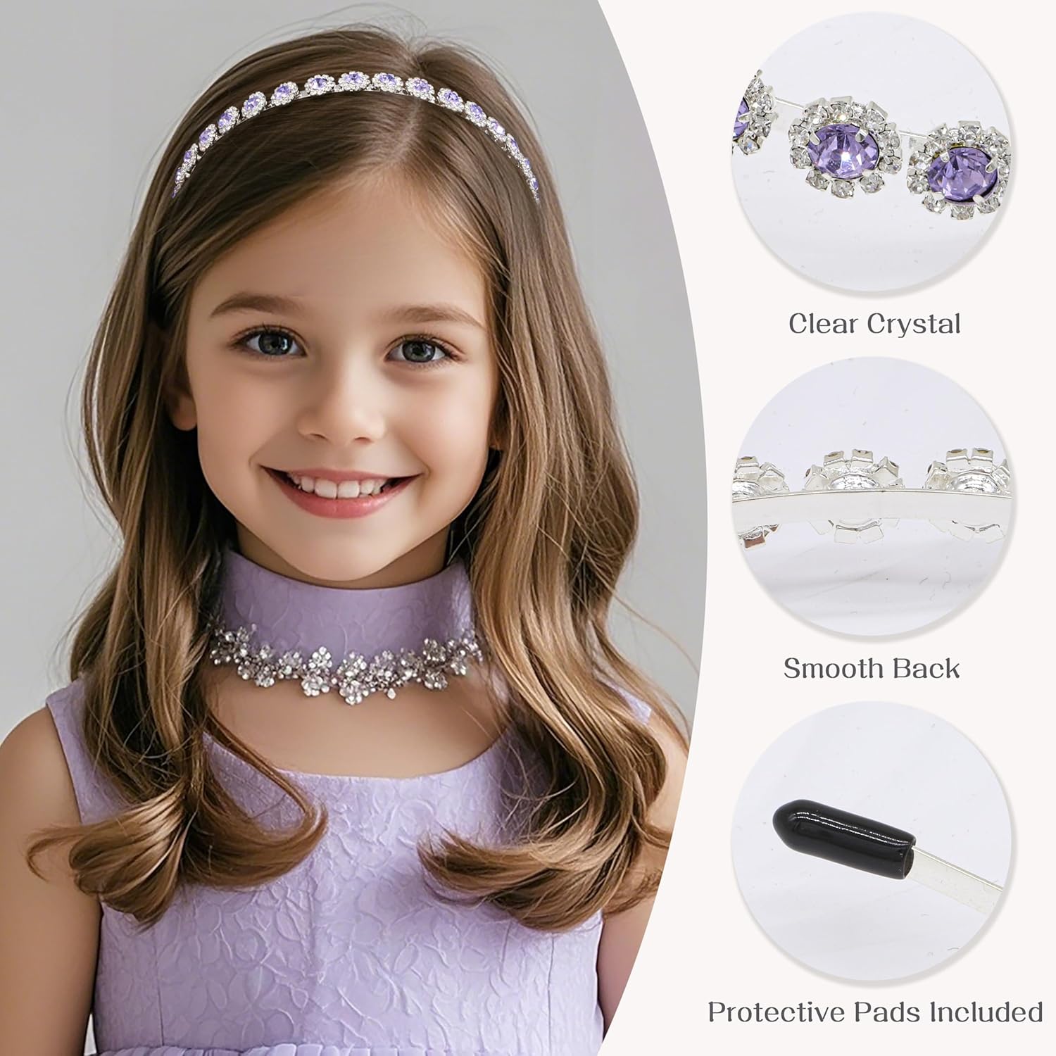 Bridal Headpiece Wedding Headband with Crystal and Hair Accessories (Purple, 5.5'') - Image 2