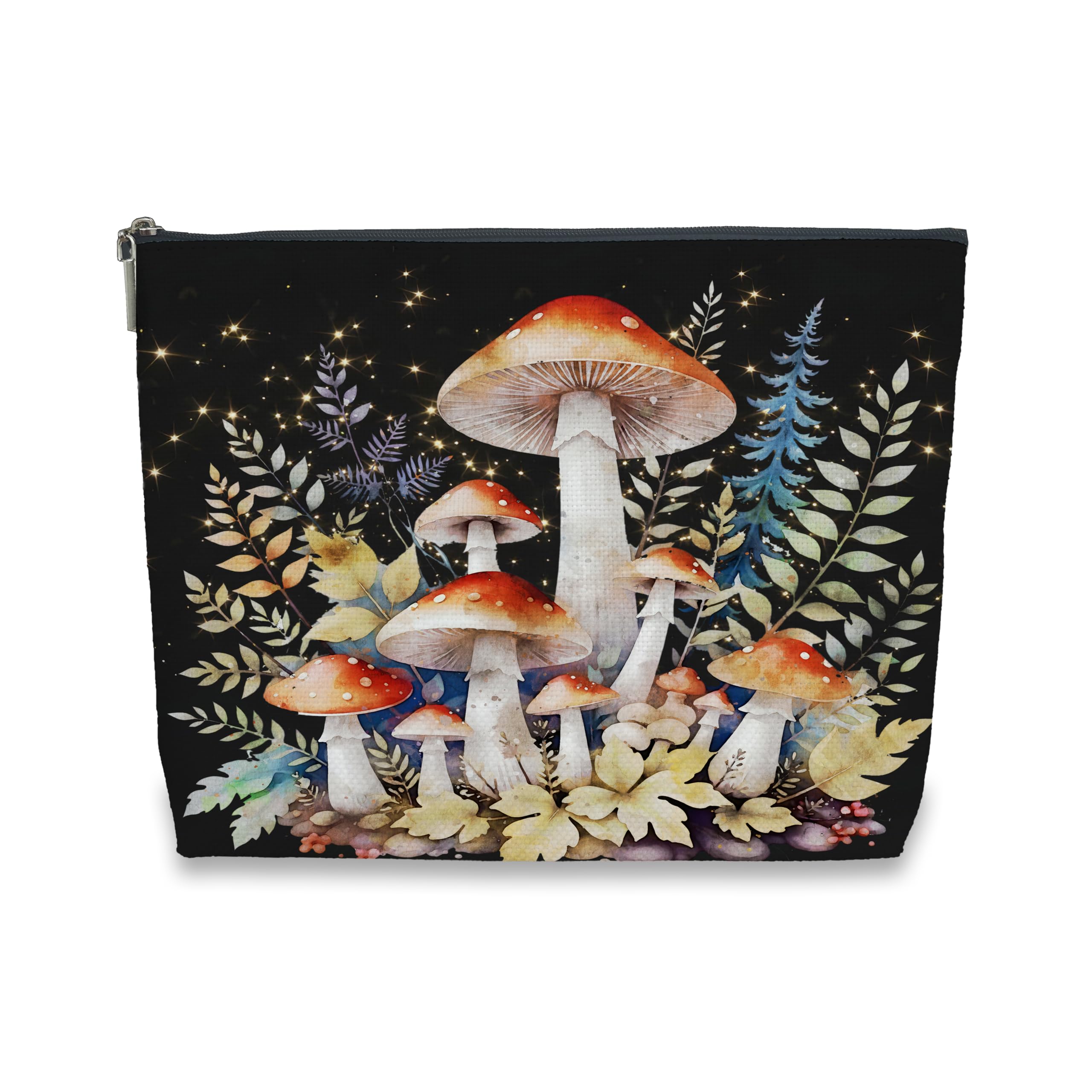 AgriFusion Tech Mushroom Makeup Bag for Women, Watercolor Forest Linen Cosmetic Pouch - Enchanted Nature Organizer, Boho Gift for Her, Birthday