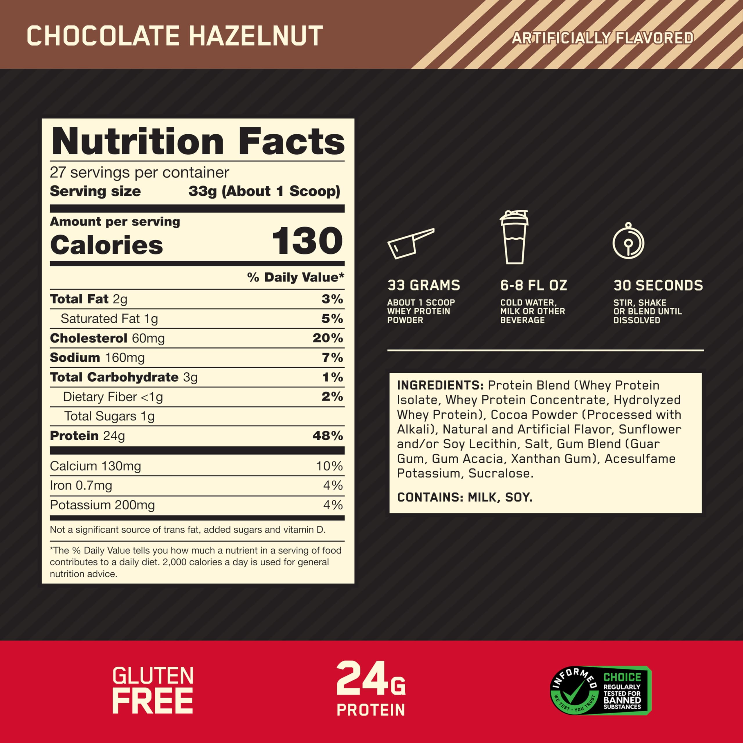 Optimum Nutrition Gold Standard Whey Protein Powder Chocolate Hazelnut 2 LB — Amazon image 3