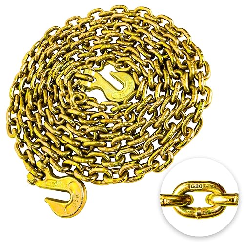 Miniatura 38 de G80 - Cadena de transporte de 3/8 pulgadas x 25 pies de seguridad/carpeta con ganchos de agarre de horquilla 7,100 libras, cadena de registro