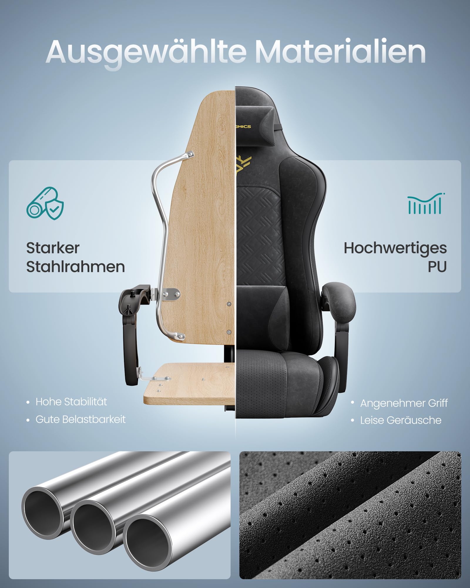 SONGMICS Gaming-Stuhl ergonomisch mit Fußstütze Armlehnen Synchronmechanik tintenschwarz OBG079B01