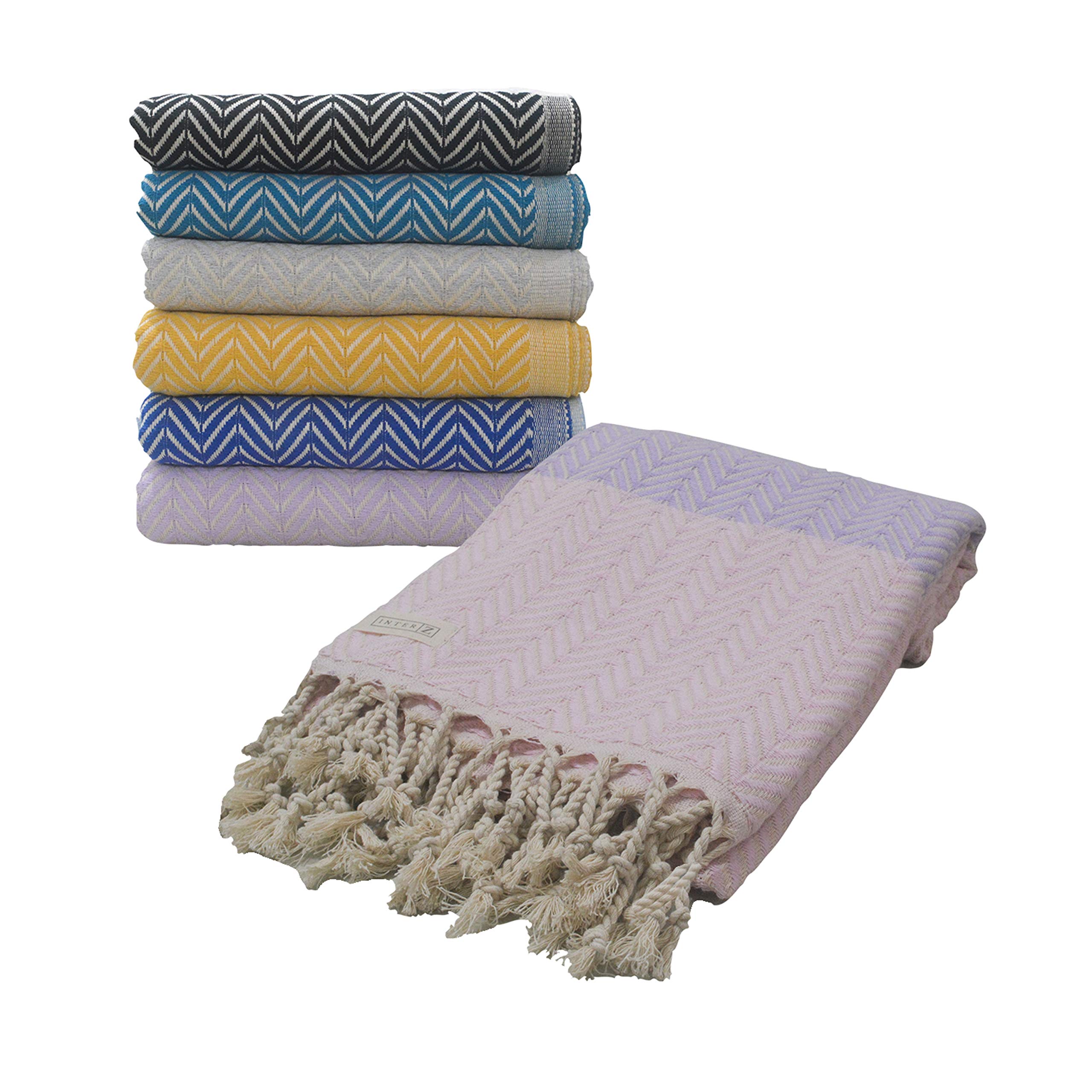 INTER Z Peshtemal Bath and Beach Towel,%100 Cotton, XXL, 39x70 Inches, Super Soft, High Absorbent, Fast Drying, Pool, Beach, Bath, Camping, Travel, Decoration (Pink and Lilac)