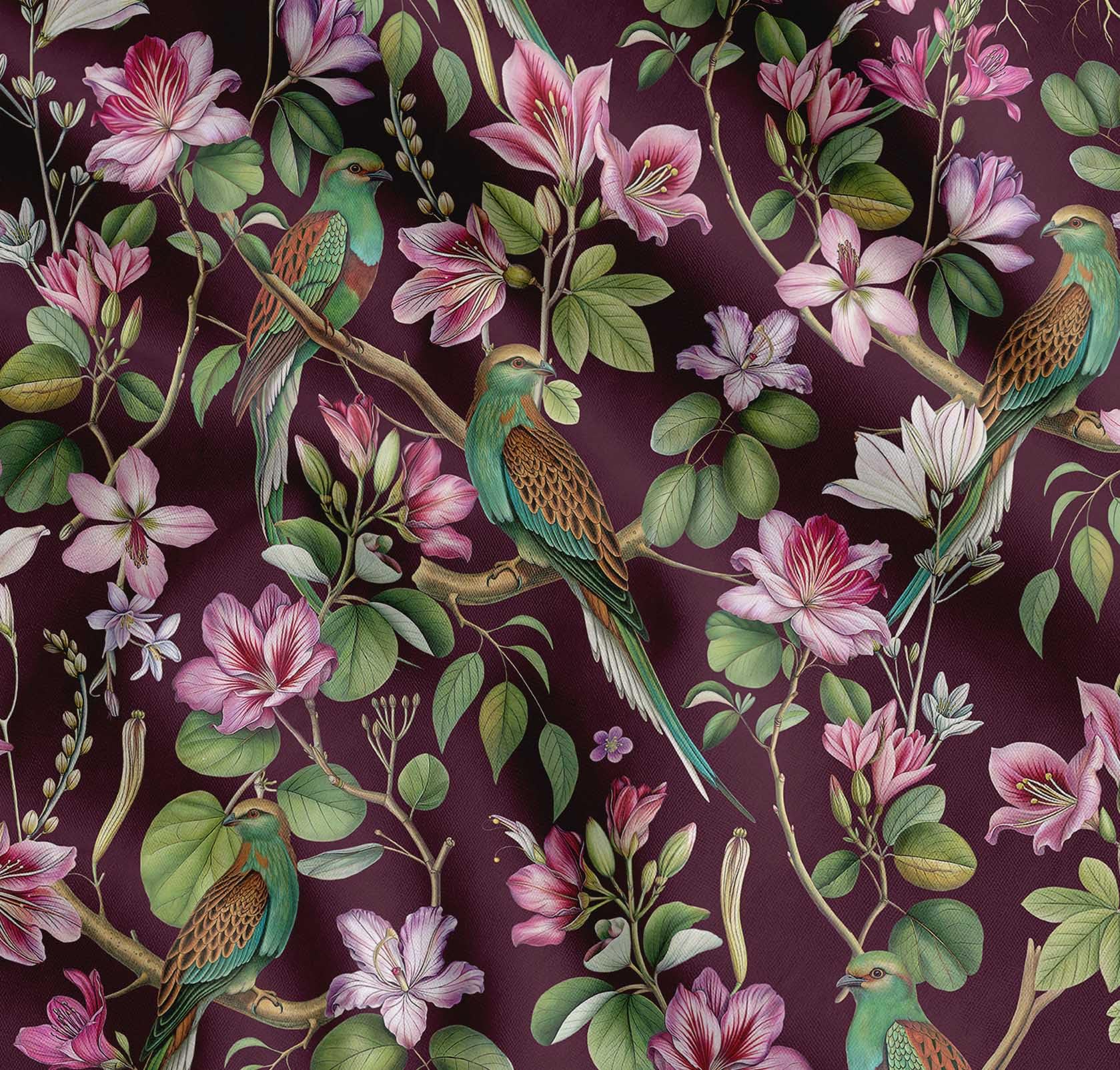 Soimoi Cotton Cambric Fabric - Bird Print- Burgundy - 56 Inch Wide, Fine Weave Fabric for Sewing Kurtas, Summer Dresses, Crafts, Quilting, Baby Apparel & DIY Projects