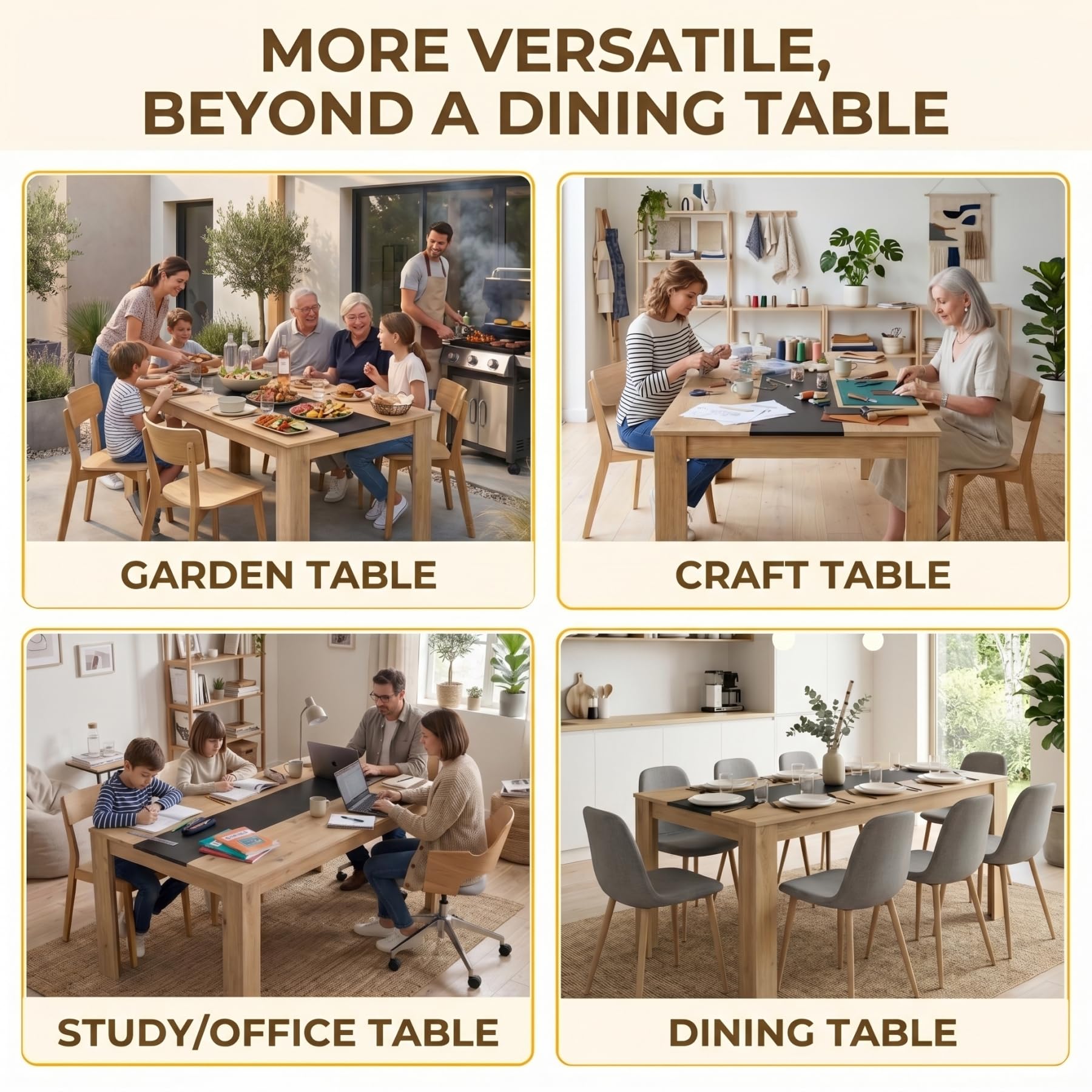 Esstisch Holz 160 x 80 cm für 6-8 Personen, Küchentisch Rechteckiger Esszimmertisch, Großer Tisch Holz für Esszimmer Küche Restaurant oder Wohnzimmer, Eiche und Schwarz, 160x80x75 cm