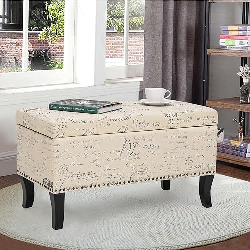 Miniatura 2 de Joveco Banco otomano de almacenamiento de 31.9 pulgadas, con patrón de tela, cofres rectangulares para juguetes para sala de estar, dormitorio,