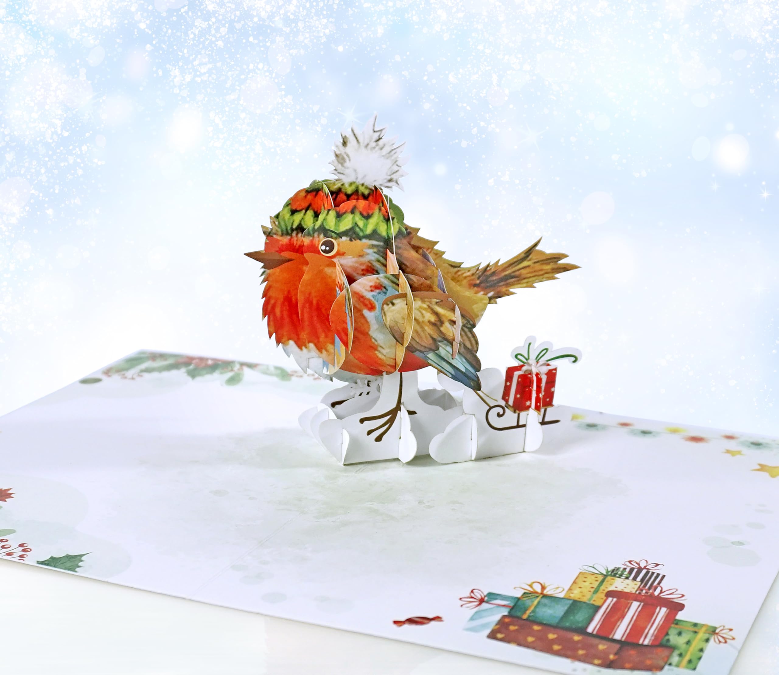 CUTPOPUP Pack 4 Robin Merry Christmas Cards 2025, Pop Up Christmas Cards w Envelope, 3D Xmas Card - Image 3