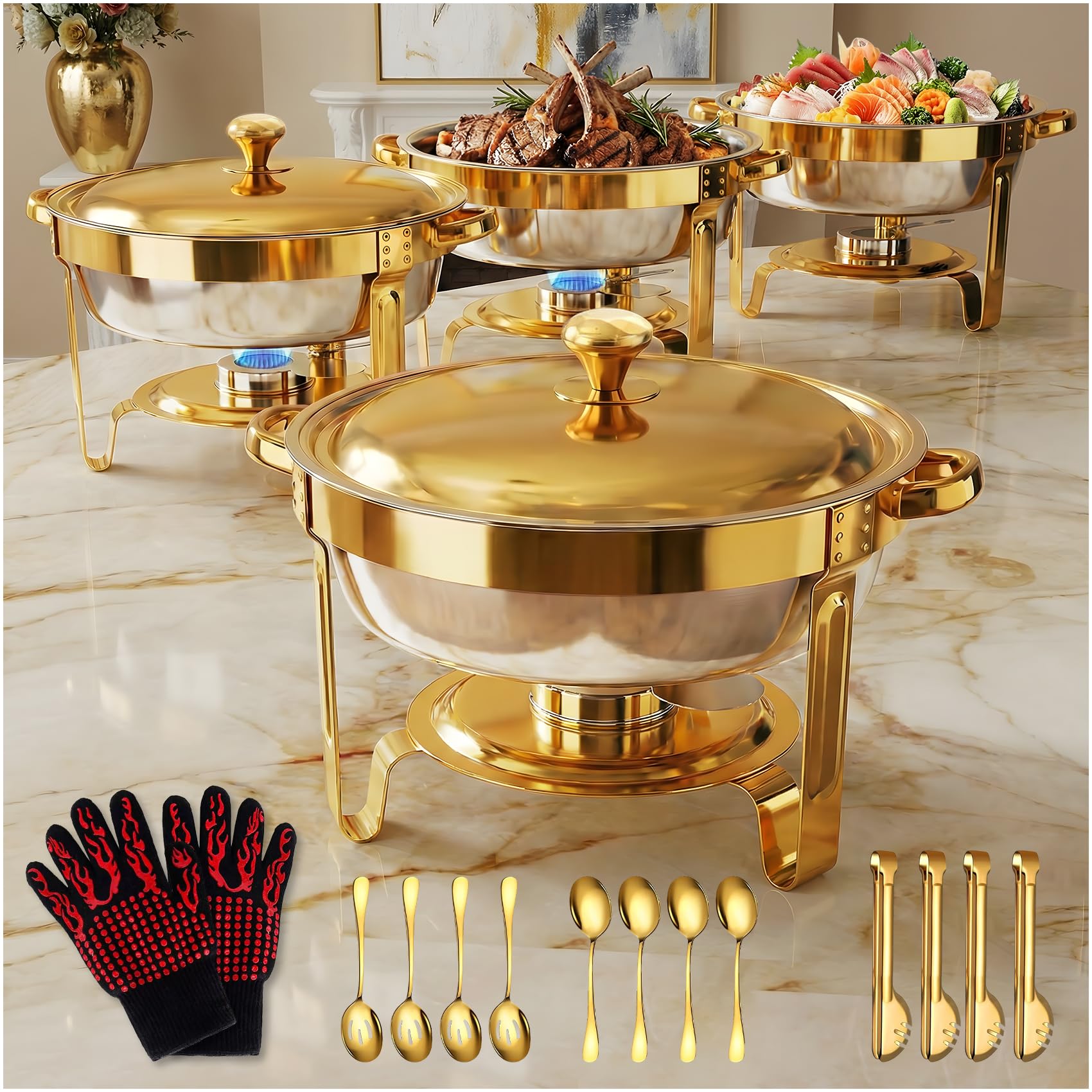 Chauffe-buffets ronds dorés 5l idéals pour réussir vos tables de mariage et fêtes