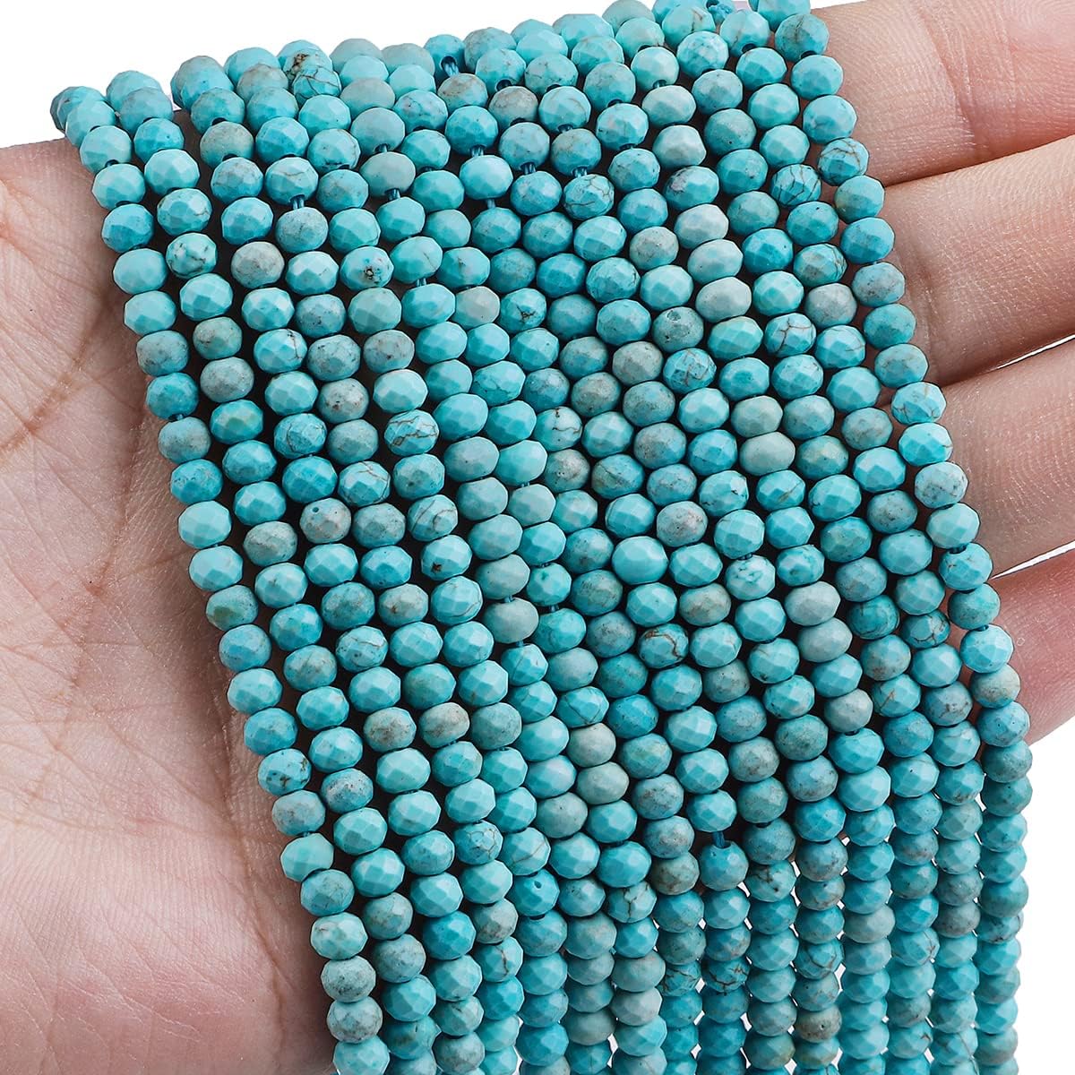 Natural Blue Turquoise Beads 4x2mm 120pcs Faceted Rondelle Loose Semi Gemstone Beads for Jewelry Making Design Blue Turquoise 4x2mm