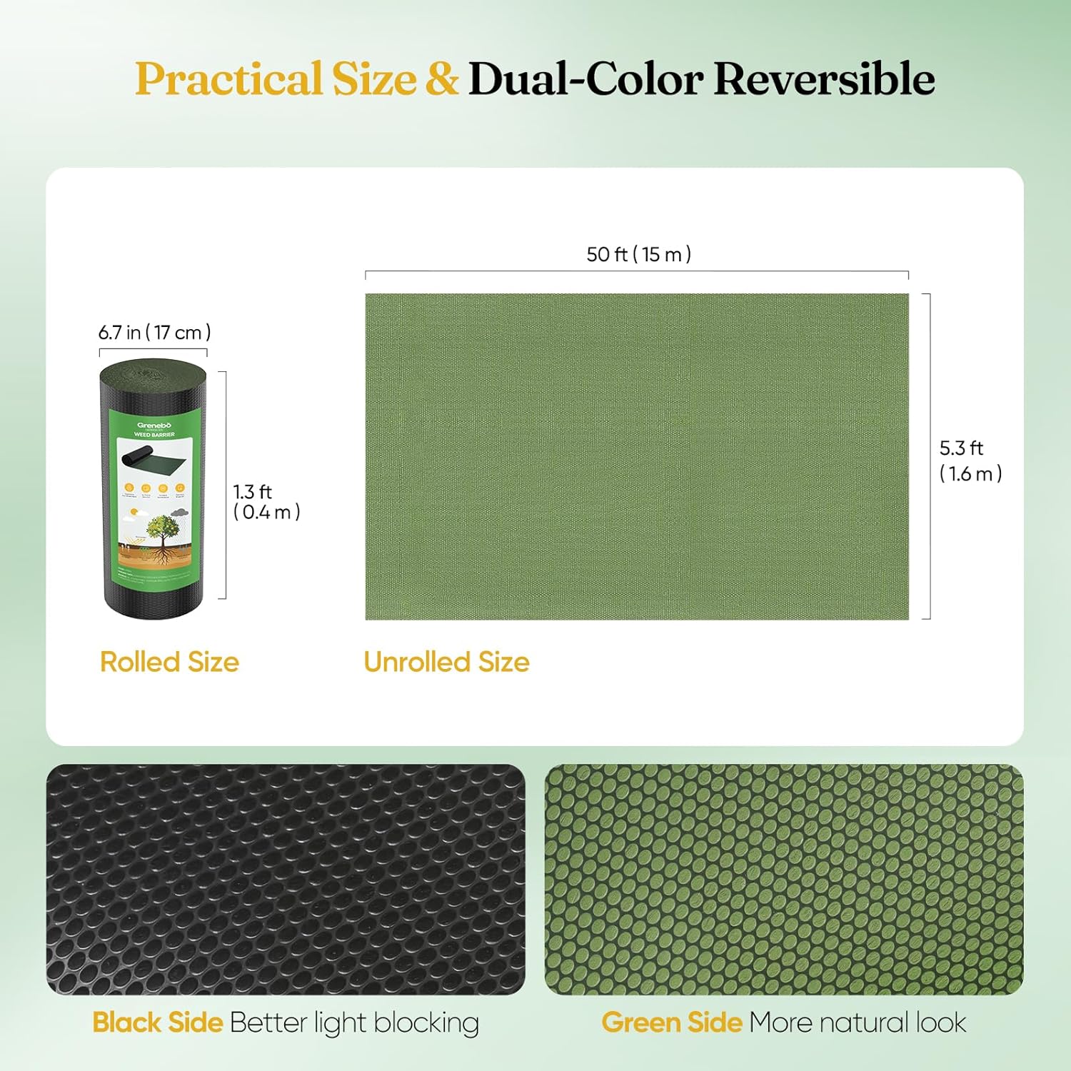 Weed Barrier Fabric, Heavy-Duty Non-Woven, Breathable & Permeable, No-Fraying & Easy to Cut and Install, Landscape Fabric for Vegetable Garden Flower Beds, 5.3 ft x 50 ft, 1 Pack