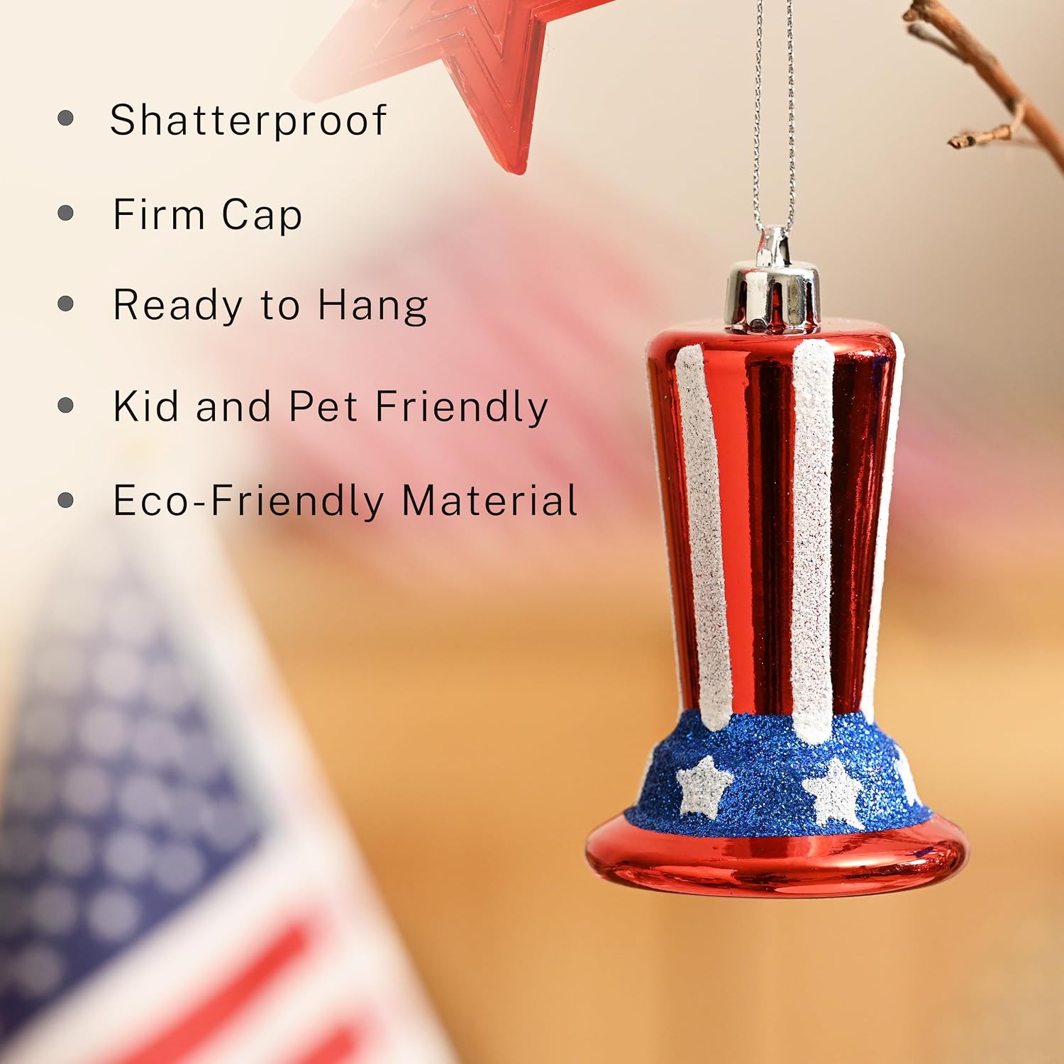 DecorbyHannah 4th of July Ornaments Tree Decorations,40ct Memorial Day Ornaments for Patriotic Red White Blue Decorations Shatterproof Hanging Ornaments for Independence Day,Flag Day,USA 250th Holiday