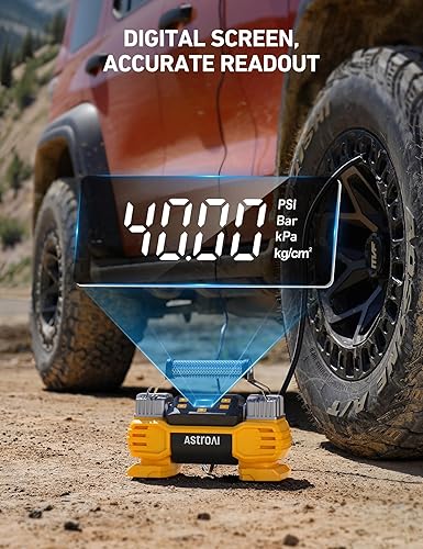 Miniatura 4 de AstroAI Bomba de inflado de neumáticos portátil de alta resistencia de 160 PSI con pantalla, cilindros duales y motores duales, compresor de aire de