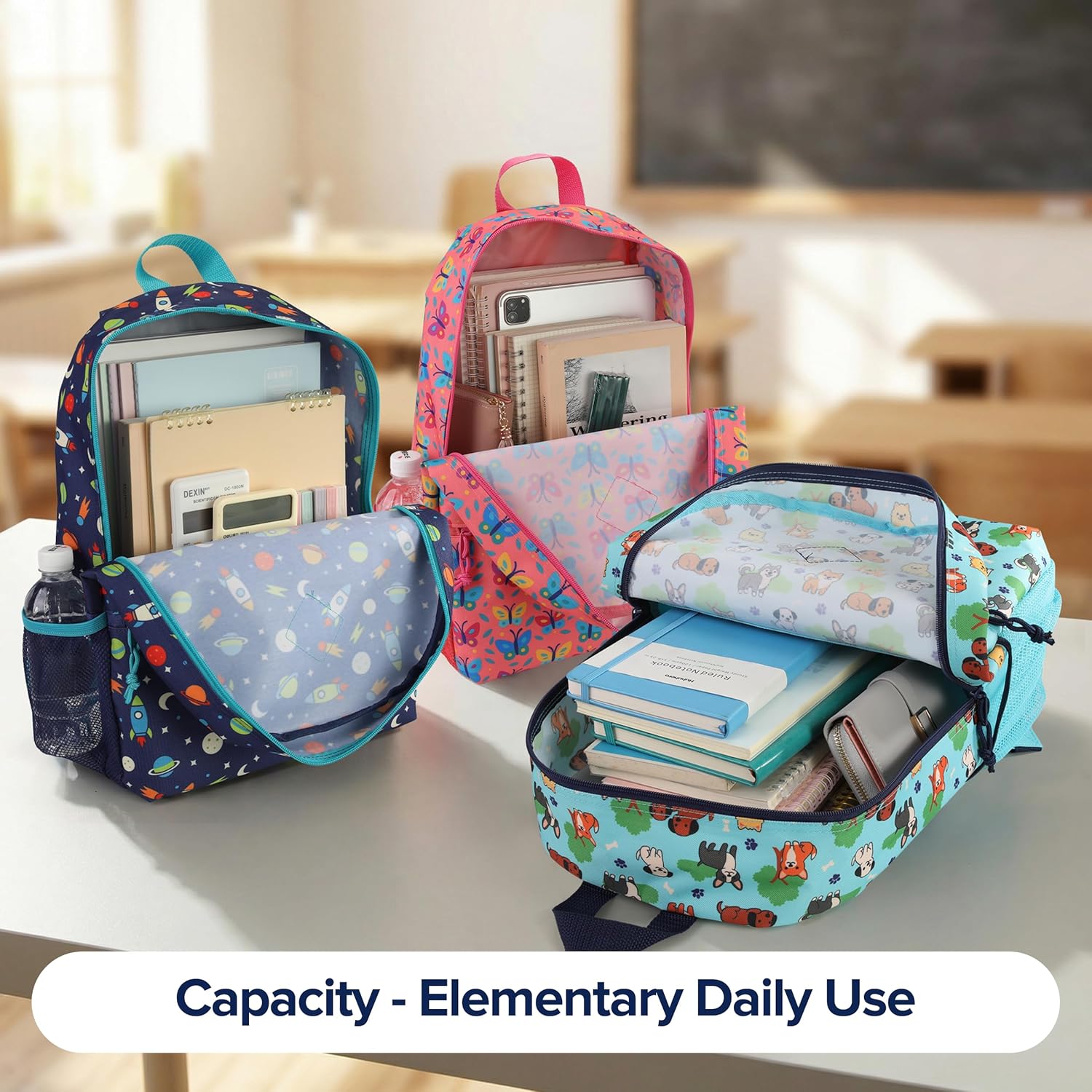 12-Pack Printed 17" Kids Backpacks for school - Bulk Backpacks Wholesale Bookbags for 5-11 Year Old Elementary Boys Girls, Assorted 12 Colors, Durable Printed Backpacks for School Drives & Donations.