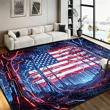 Cyber Style US Flag Area Rug, 1.5x2.5ft Futuristic US Flag Patriotic Floor Mat, Non Slip Washable Soft Durable Carpet, Creative Decor Rug for Game Room Living Room Bedroom Hallway Indoor