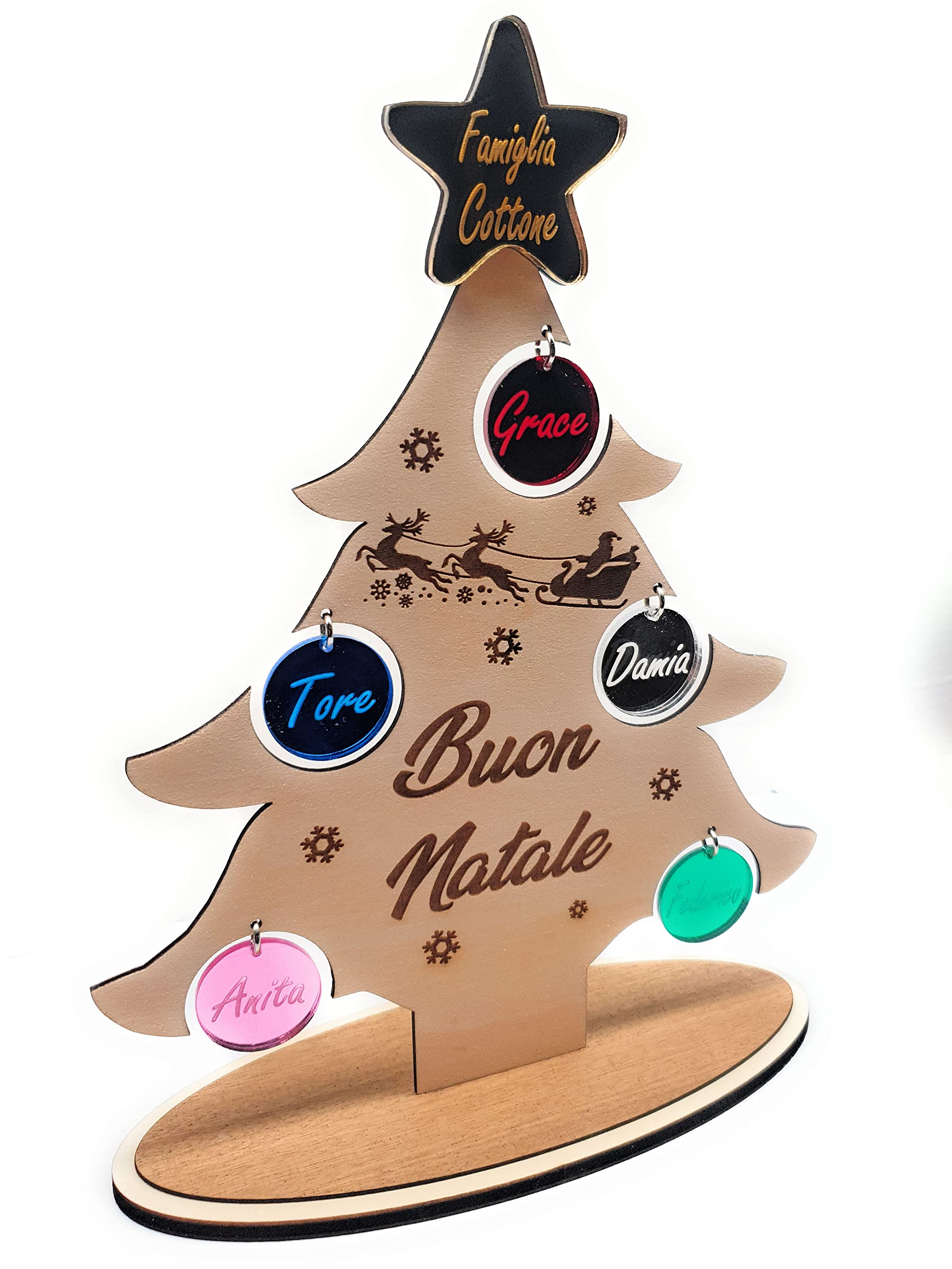 Albero di Natale in legno personalizzato Famiglia - con i nomi dei componenti della famiglia