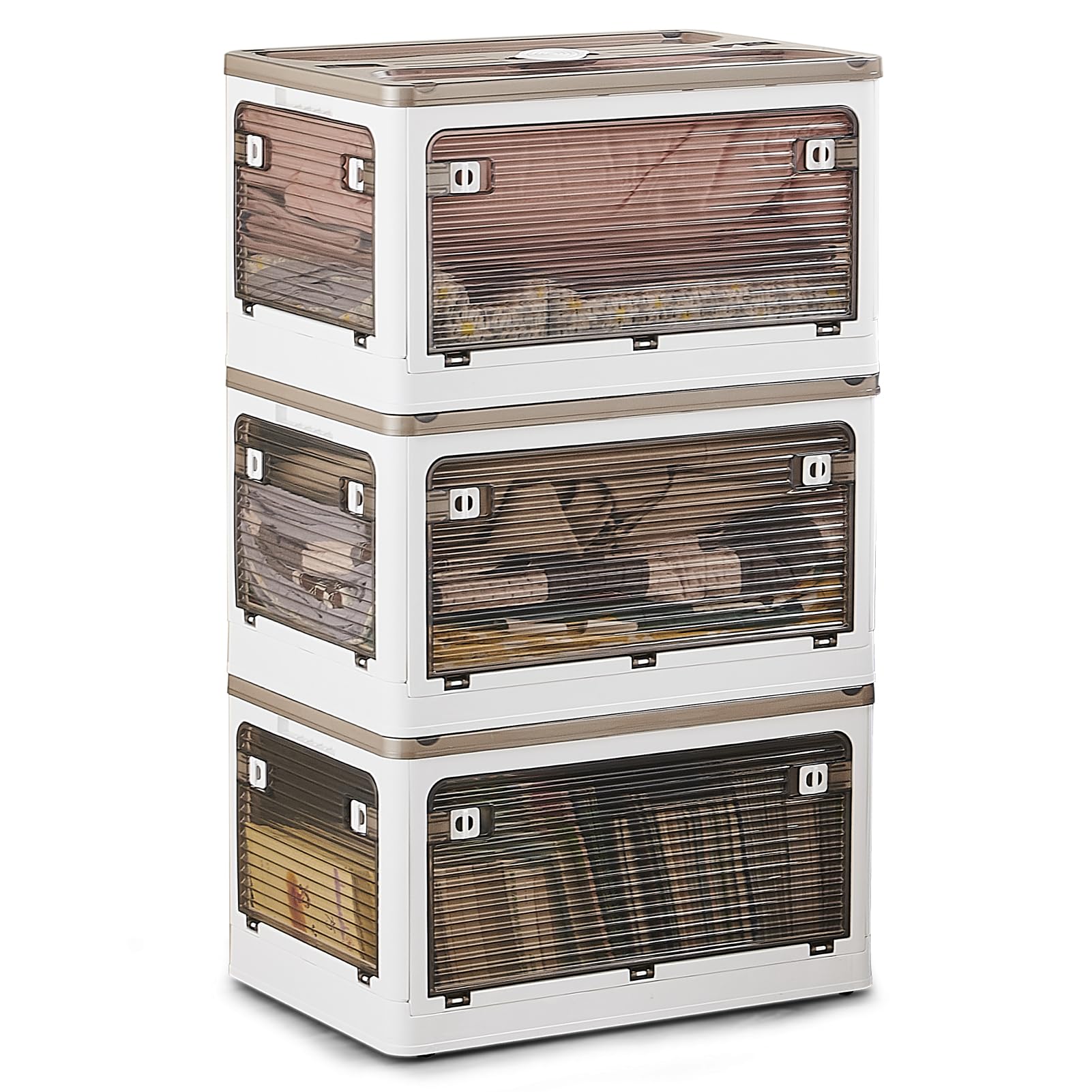 HANFU Contenedores de Almacenamiento con Tapas, 56Lx3 Cajas Almacenaje Plastico Grandes, Cajas Almacenaje Plegables con 4x Ruedas y 5x Puerta, Cajas apilables para Ropa Juguetes Libros Camping