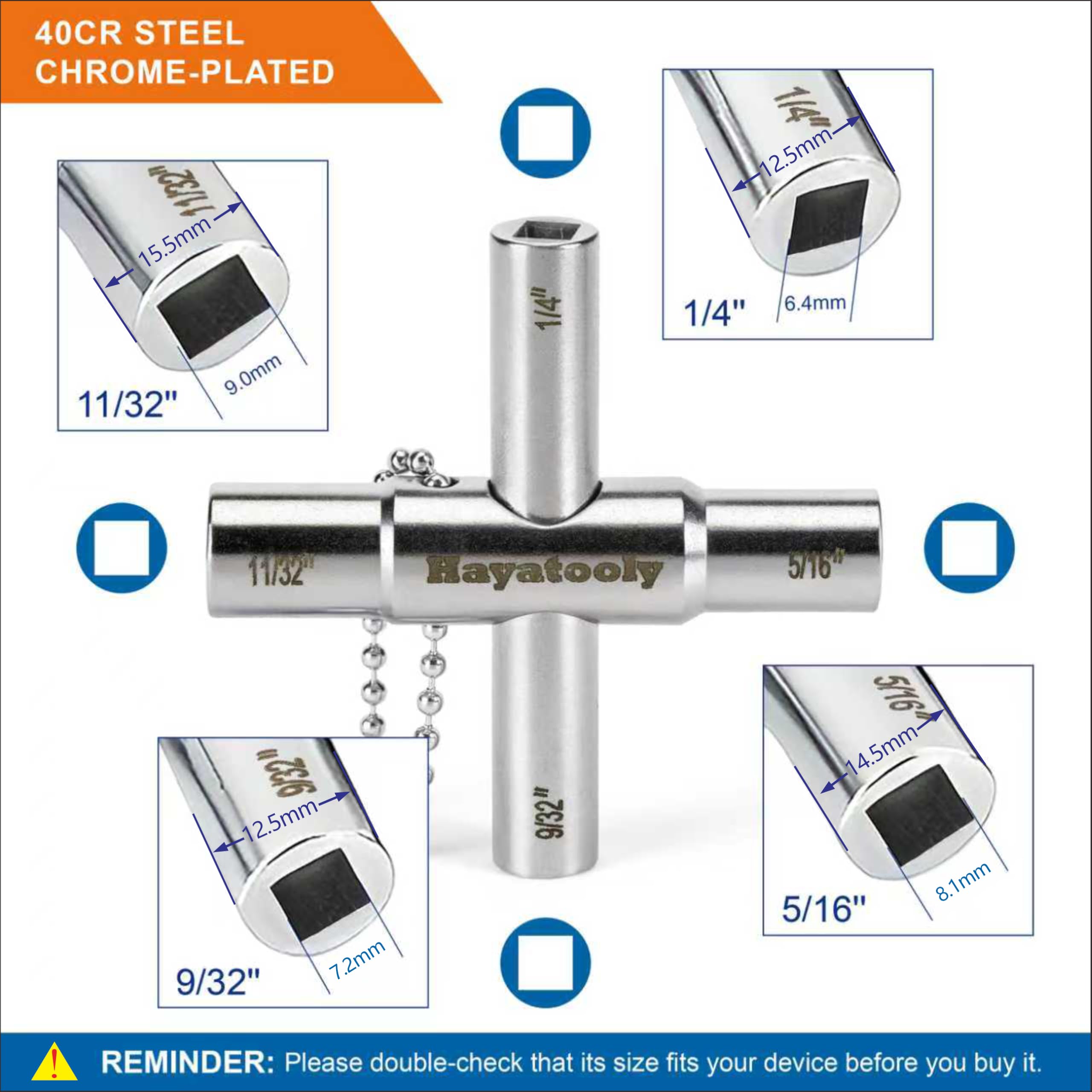 Outil d'arrêt d'urgence, ensemble de 6 clés de valve tout-en-un (4 radiateurs et 2 clés de purge) pour robinet extérieur de 6,35 mm, 9,2 cm, 0,6 cm, 11/32", robinet, radiateur et compteur