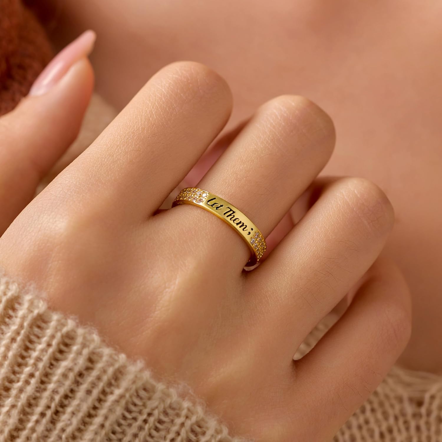 925 Sterling Silver Let Them Ring for Women Men Friendship Rings Self Worth Motivation Inspirational Rings Self Love Ring for Her Pavé CZ Band Jewelry Encouragement Christmas Gifts for Sister Friend - Image 2