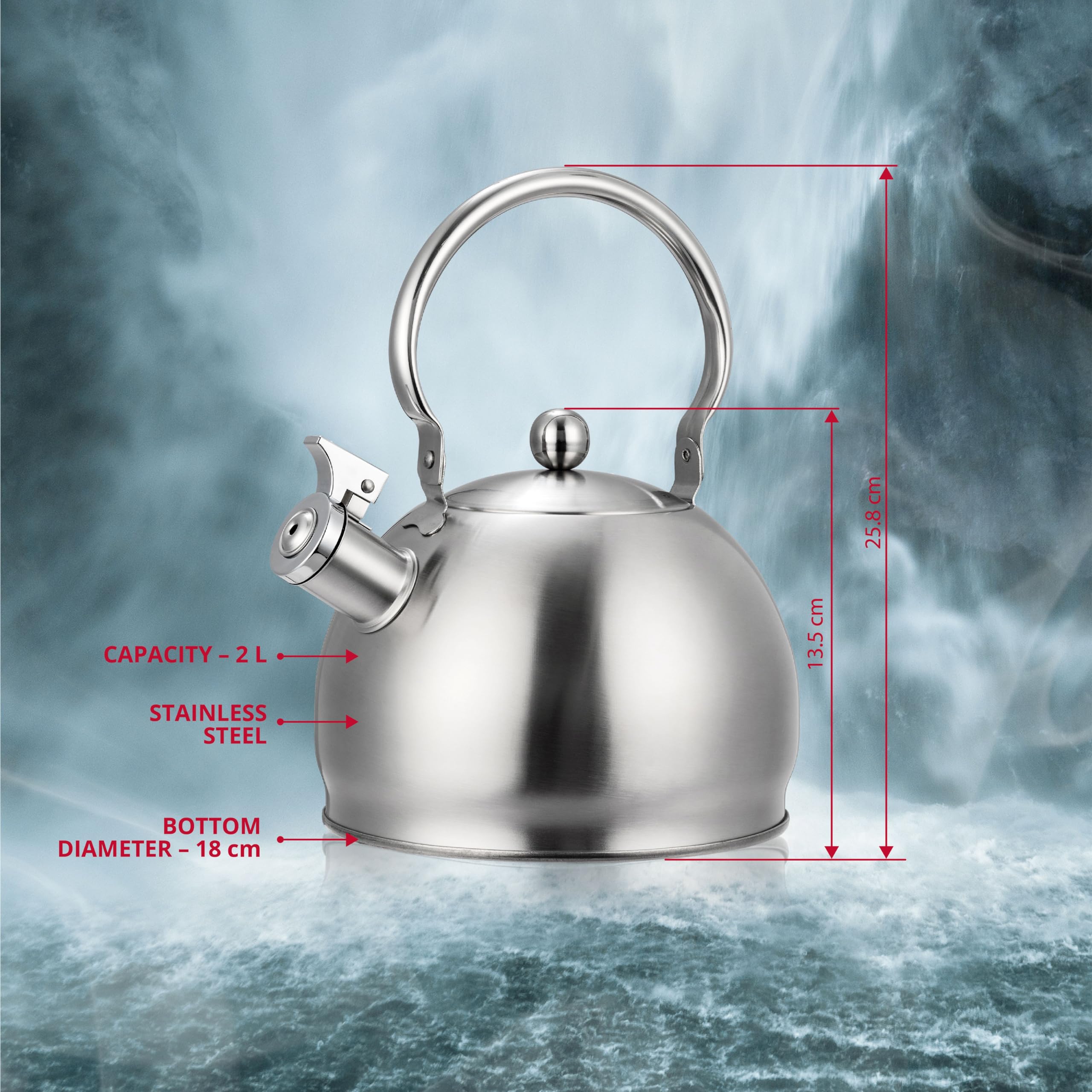 Bollitore A Fischio In Acciaio Smaltato KADAX - 2.2 L, Per Induzione E Gas, Design Foglie