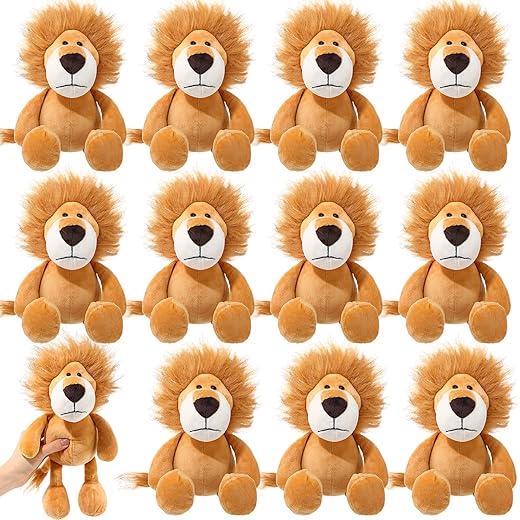 12 Pcs Safari Stuffed Animals Plush Lion 9.8 Inch Jungle Animal Toys Set for Boys Girls Cute Plush Lion Toys for Forest Safari Adventures Themed Parties Supplies Christmas Student Award