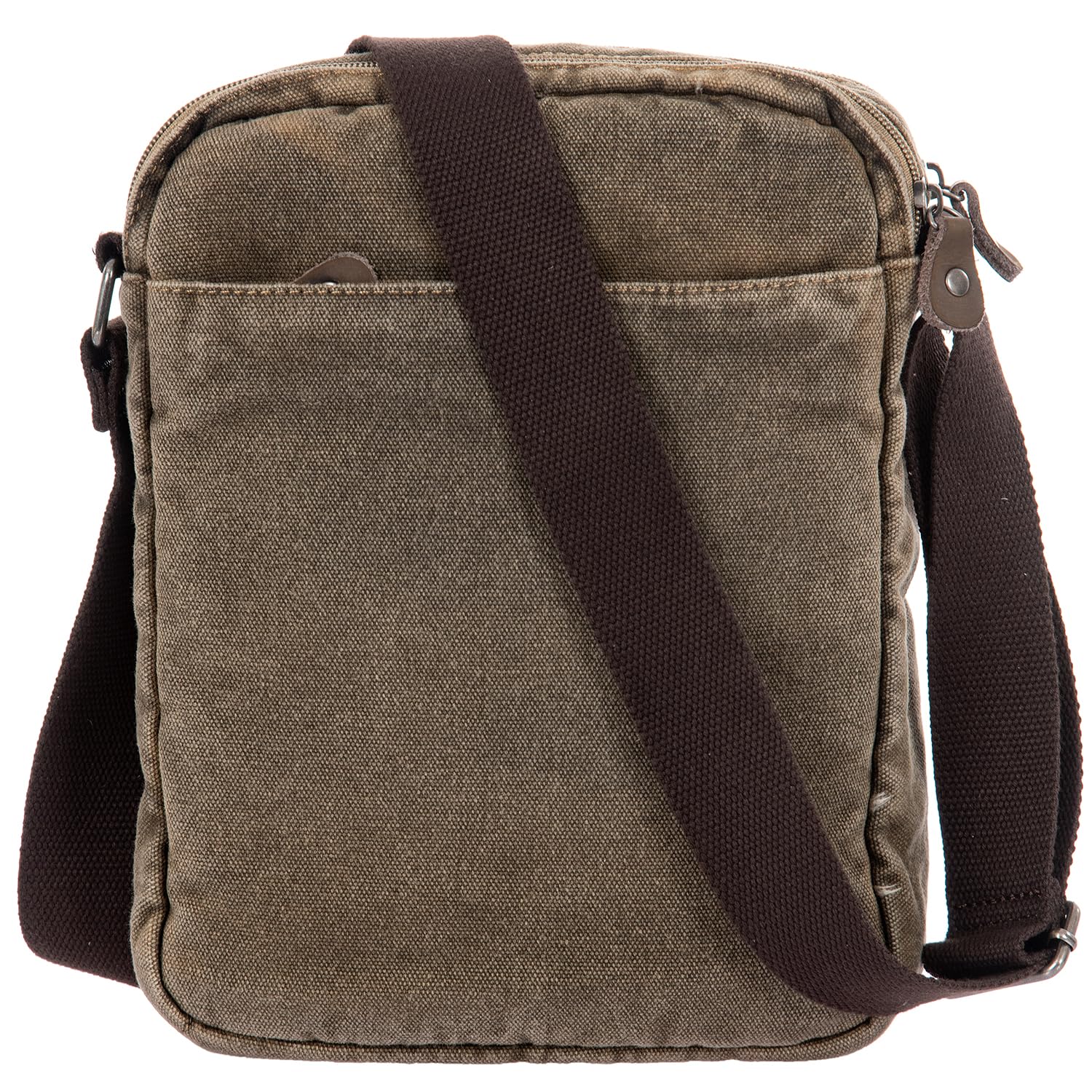 Avirex Borsello a Tracolla in Canvas e Pelle Bovina Anticata, Borsa a Tracolla Uomo in Stile Militare, Collezione 140506 CNV0H (Verde Kaki)