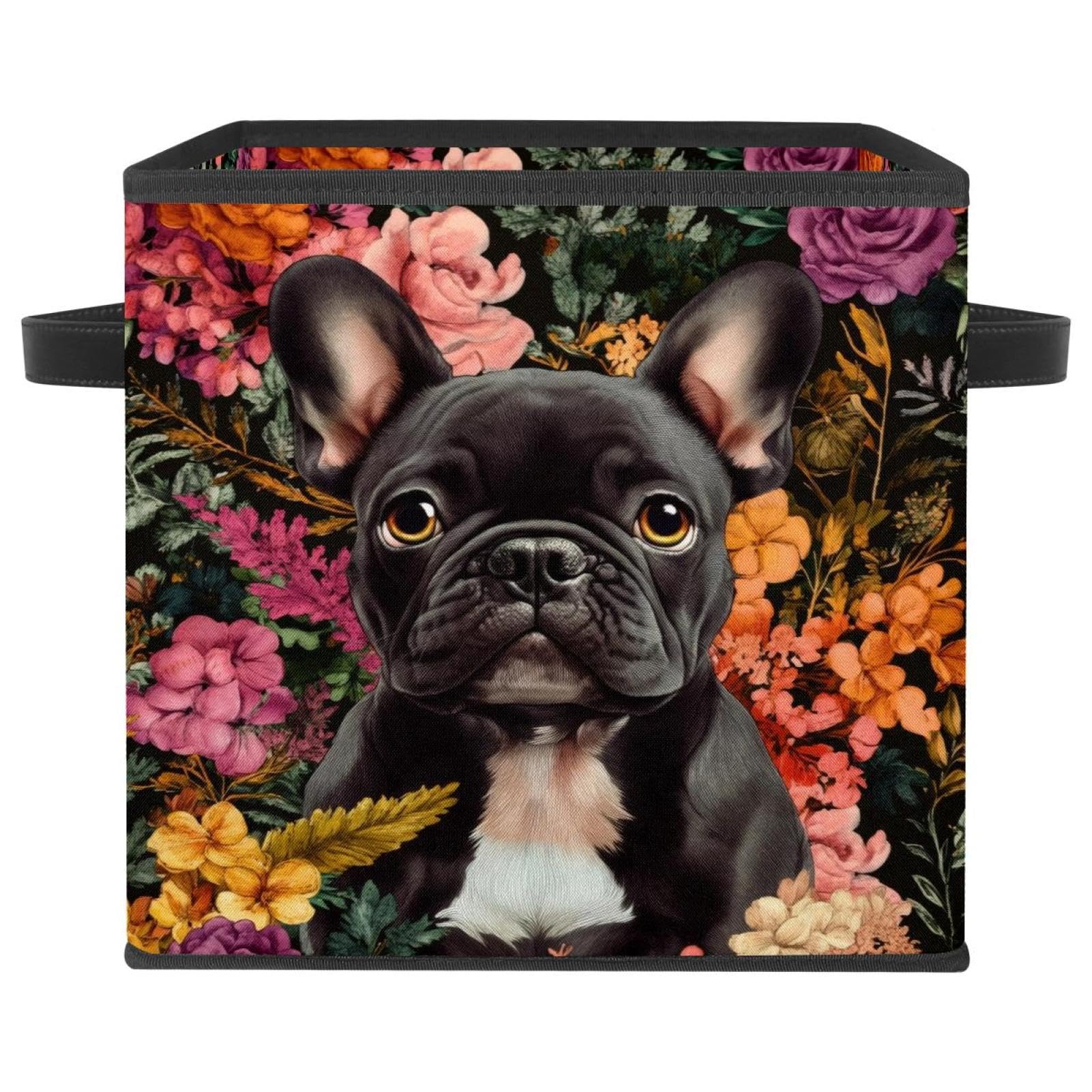 Panier de rangement bouledogue français pour étagères encombrées