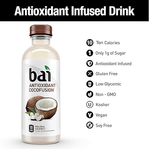 Miniatura 3 de Bai - Molokai coco - Agua con sabor a coco bebida con infusión antioxidante botellas de 18 onzas líquidas paquete de 12